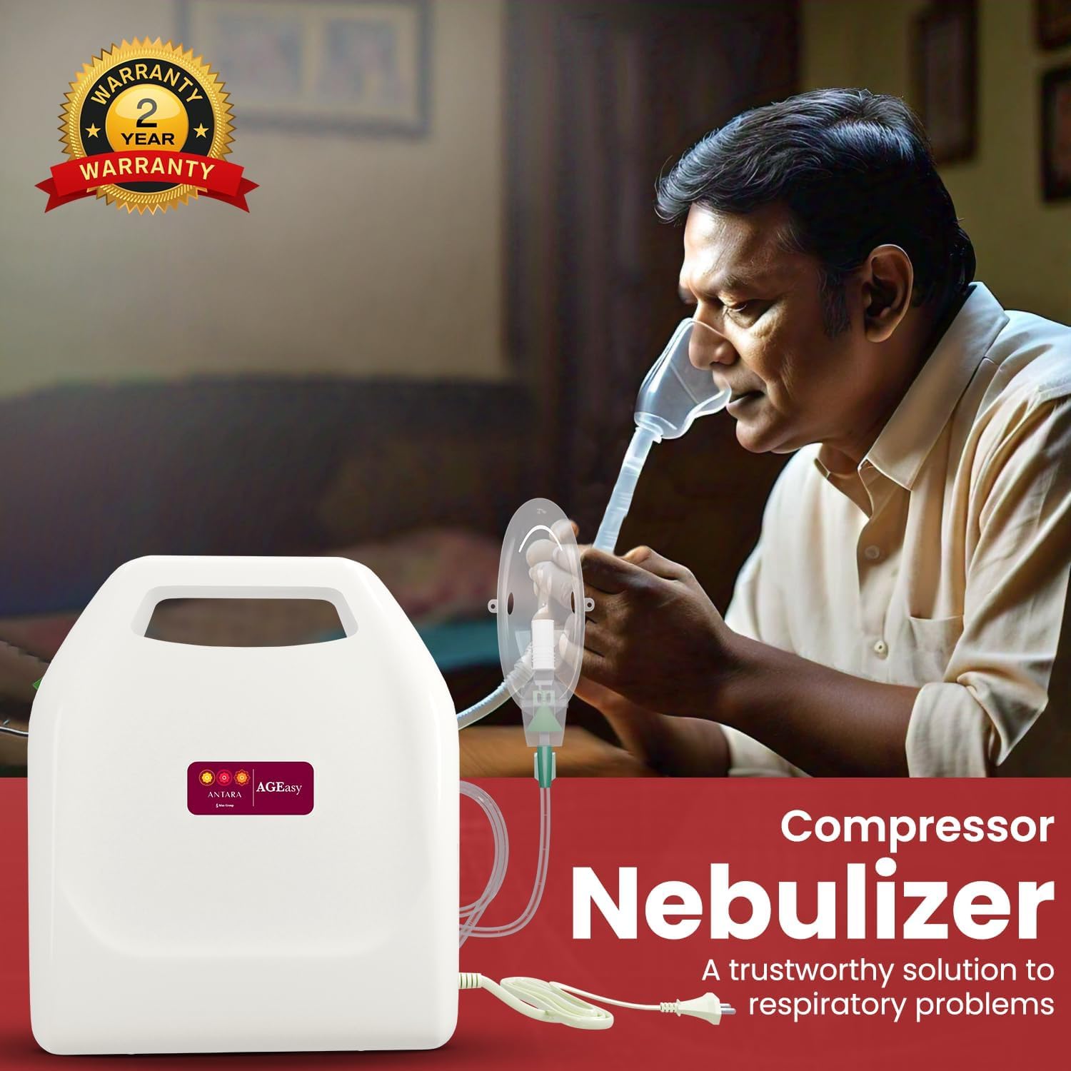 AGEasy (Max Group) Nebuliser Machine for Adult and Kids | Nebulizer Machine for Baby | Inhaler Machine with 2 Masks, 1 Mouthpiece & 5 Filters (White) | Steam Machine for Cold and Cough 1