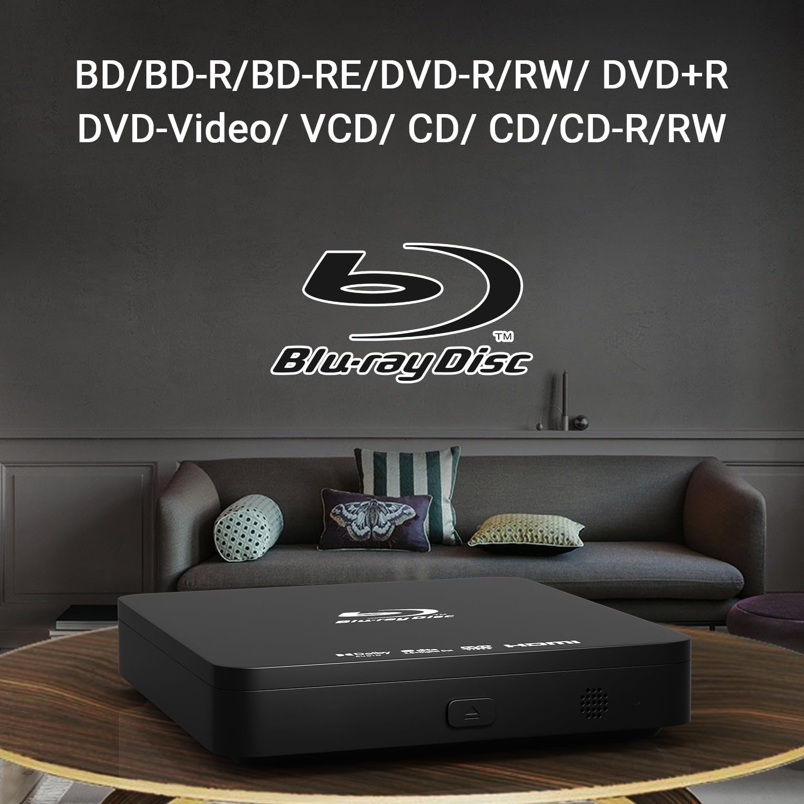 Full HD 1080P Blu Ray Disc Player mit Dolby Audio, Alle DVDs und Region B 2 Blu-Ray Filme Spielen, Unterstützung für Max 128G USB-Flash-Laufwerk + HDMI/AV-Ausgang + Eingebautes PAL/NTSC mit Kabeln