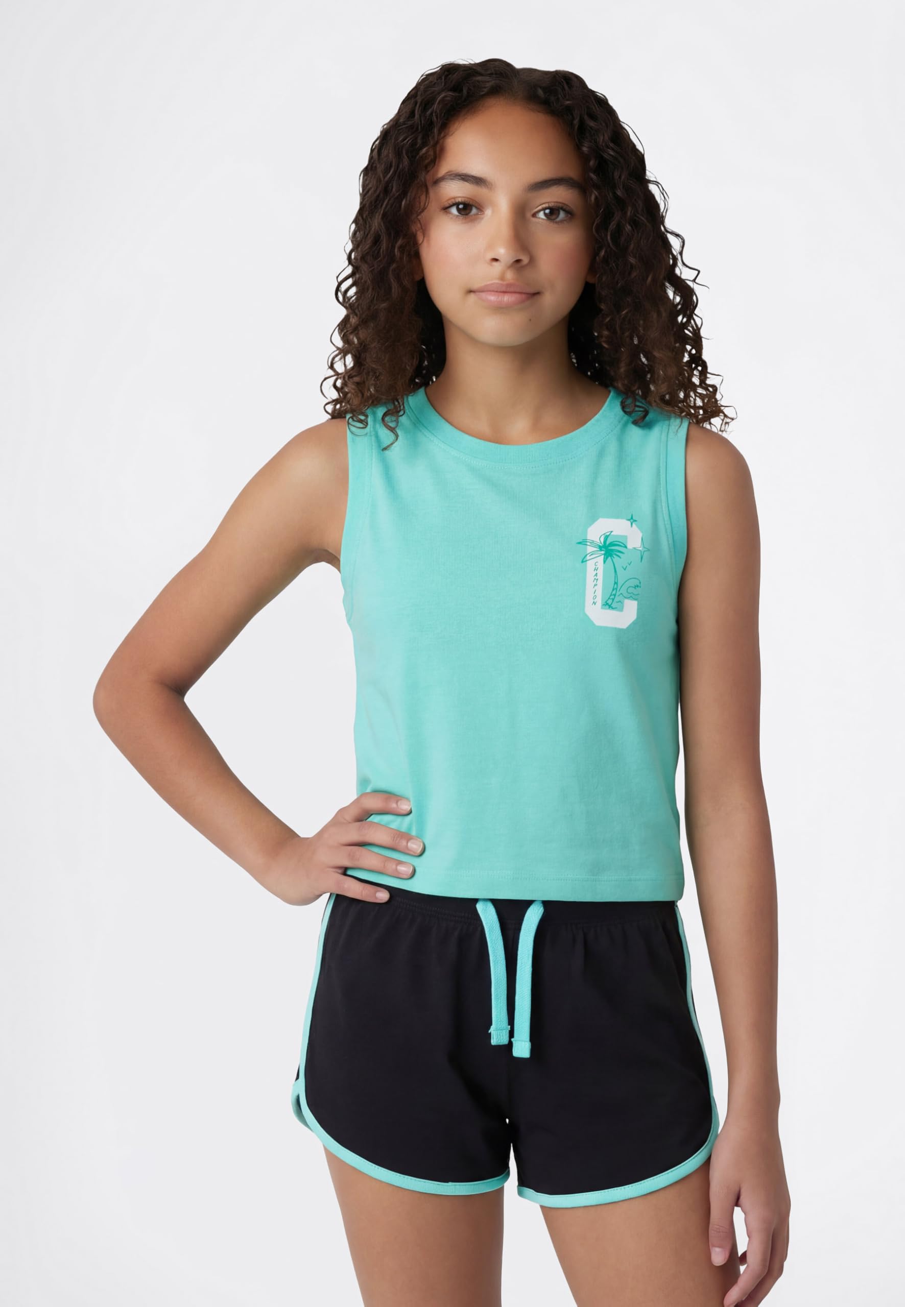 Champion Ragazza Graphic Shorts Set T-Shirt, Azzurro (BS137), L