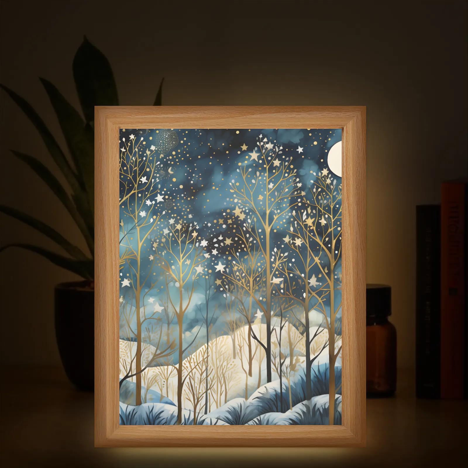 Light Up Painting, Watercolor Forest Wall Art Picture Light Bright Forest Light Up Desktop Art Decor, 10 Brightness, USB Powered, 3 Lighting Modes, Anxiety Relief Gift for Bedroom Home - Without Frame