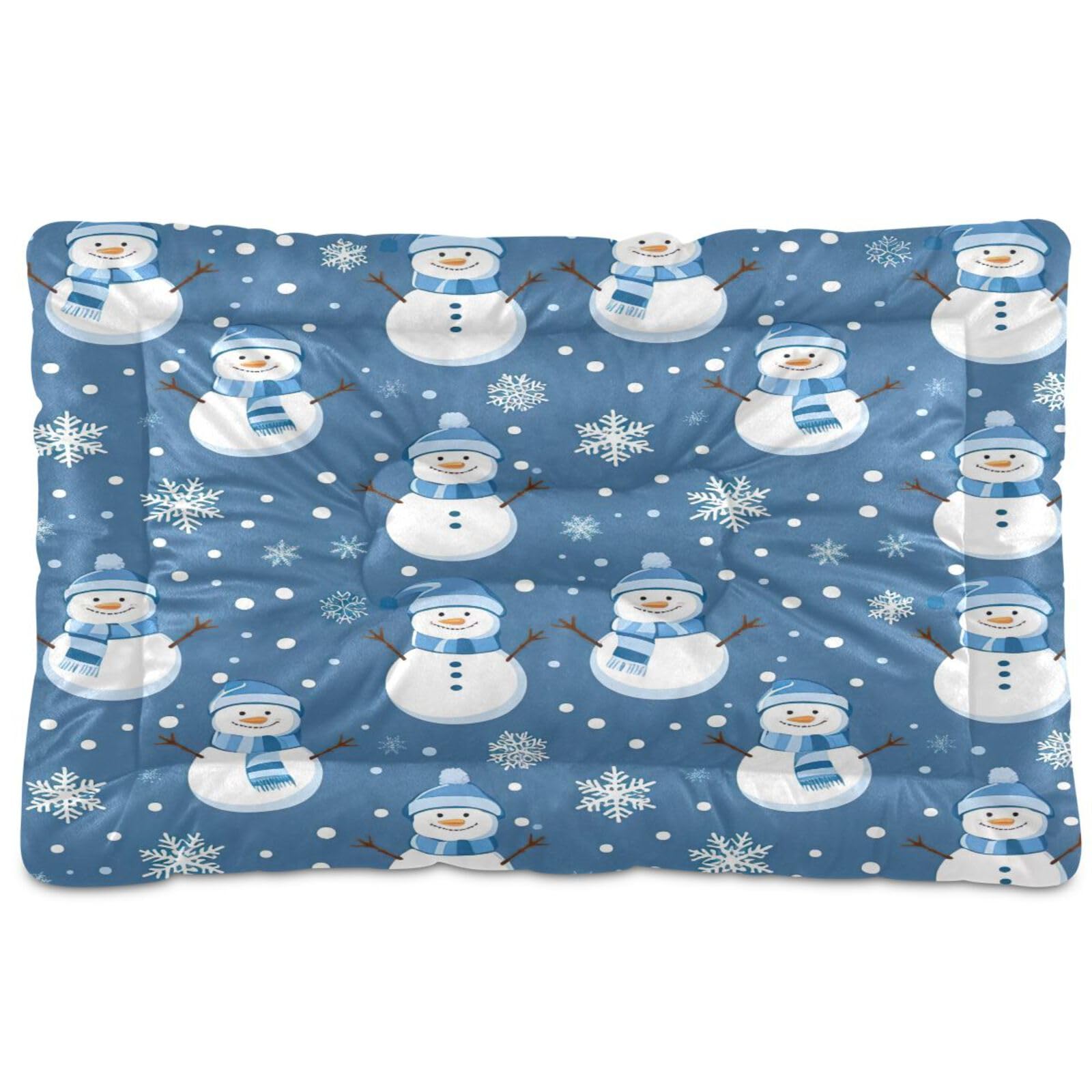 YETTASBIN Christmas Snowman Crate Pet Bed, Portable Washable Dog Cat Mat, Soft Comfortable Pet Mattress with Non-Slip Bottom for Dogs Cats Sleeping,