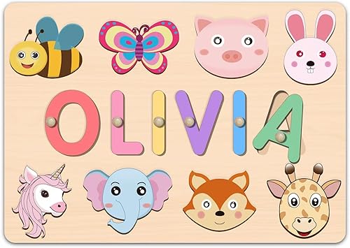 Miniatura 8 de Rompecabezas de madera con nombre personalizado para niños, regalos personalizados para bebés con texto grabado en la parte posterior, regalos de