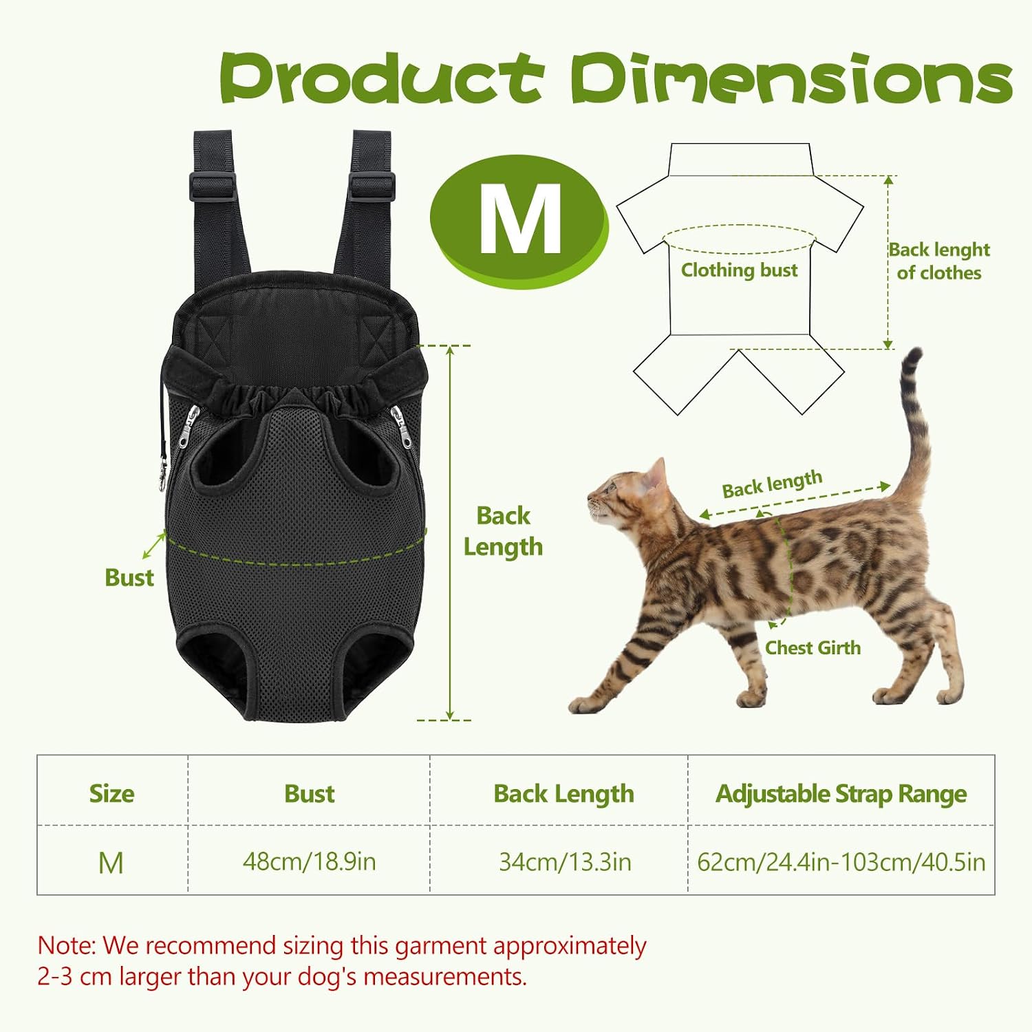 Black Portable Pet Carrier Backpack, Legs and Tail Out, Adjustable Front and Back Carrier for Teacup Dogs and Cats Under 6 Lbs, Hands Free for Hiking, Camping, Travel, Cycling (Black, Large)