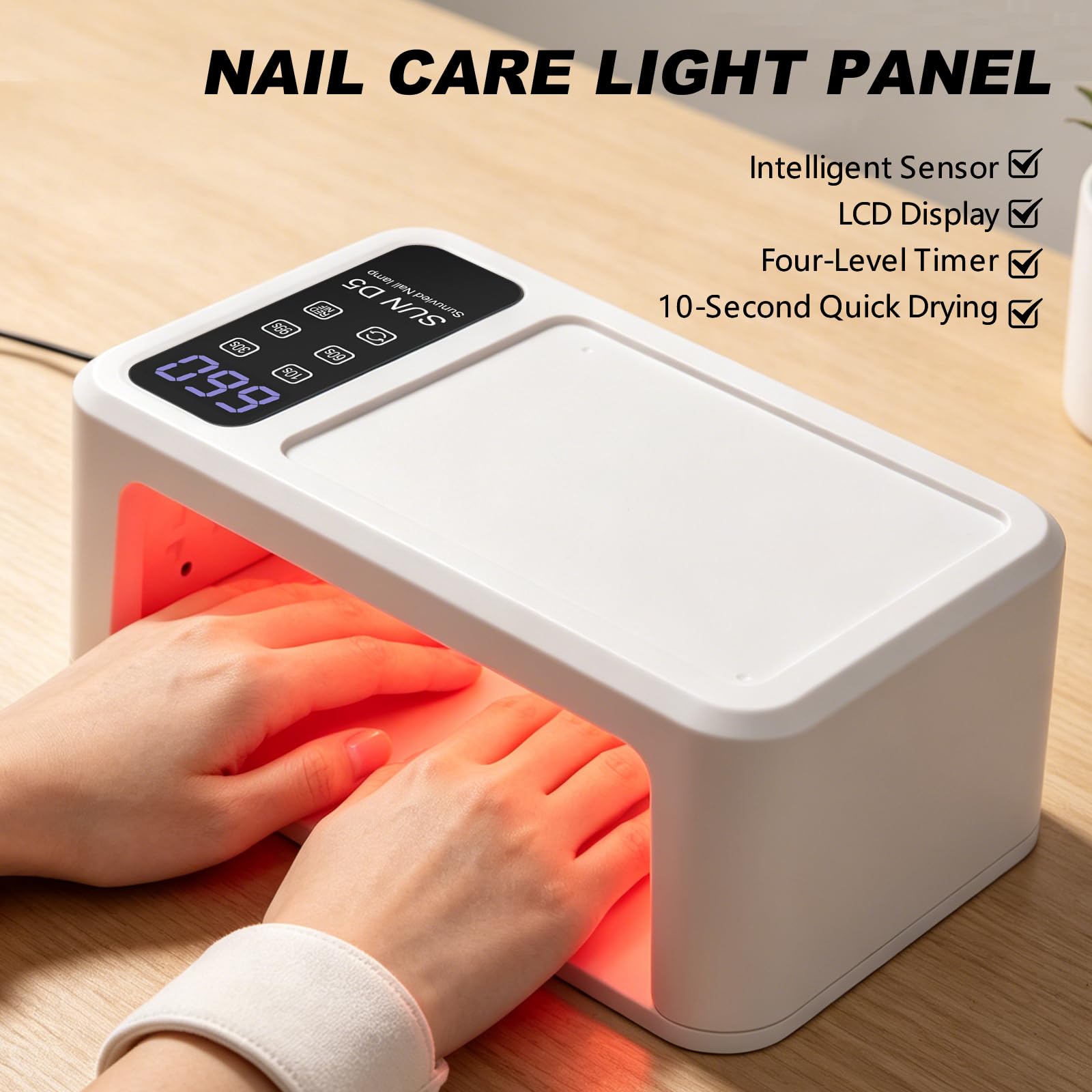 Lampada UV LED per unghie da 480 W con display LCD, asciuga unghie professionale, asciugatura gel UV con 140 perline (108 UV + 32 rossi), 4 modalità timer e touch screen, vassoio rimovibile, per gel