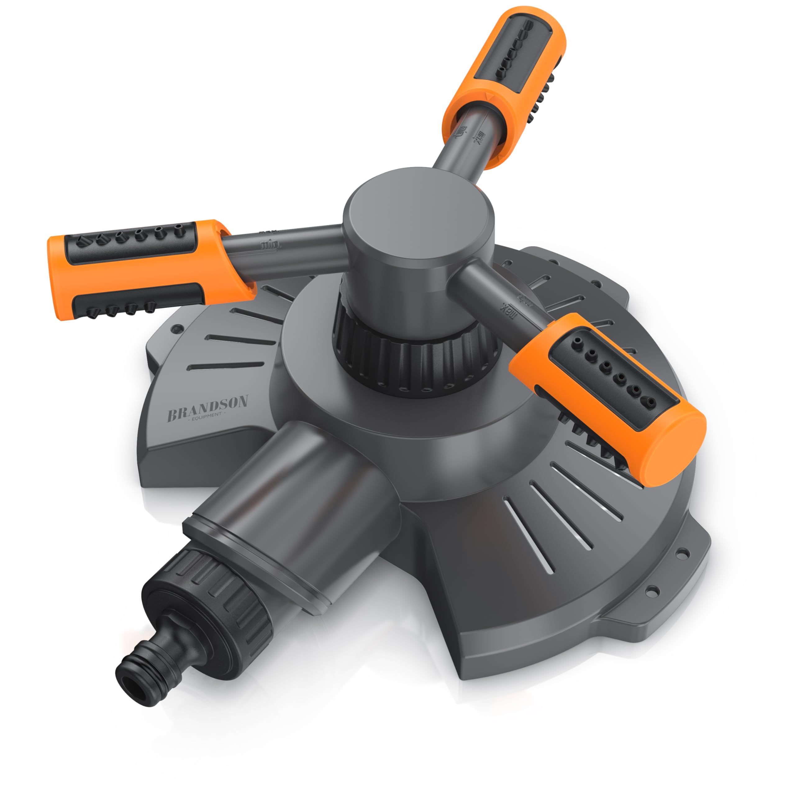 Brandson – Rasensprenger 3/4 Zoll - 360 Grad Viereckregner - rotierender Wassersprinkler – DREI Arme – für große Flächen – für Garten Pflanzen Beete