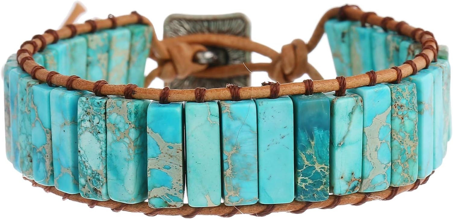 Women Boho Handmade Natural Stone Crystal Leather Bead Wrap Bracelets Collection