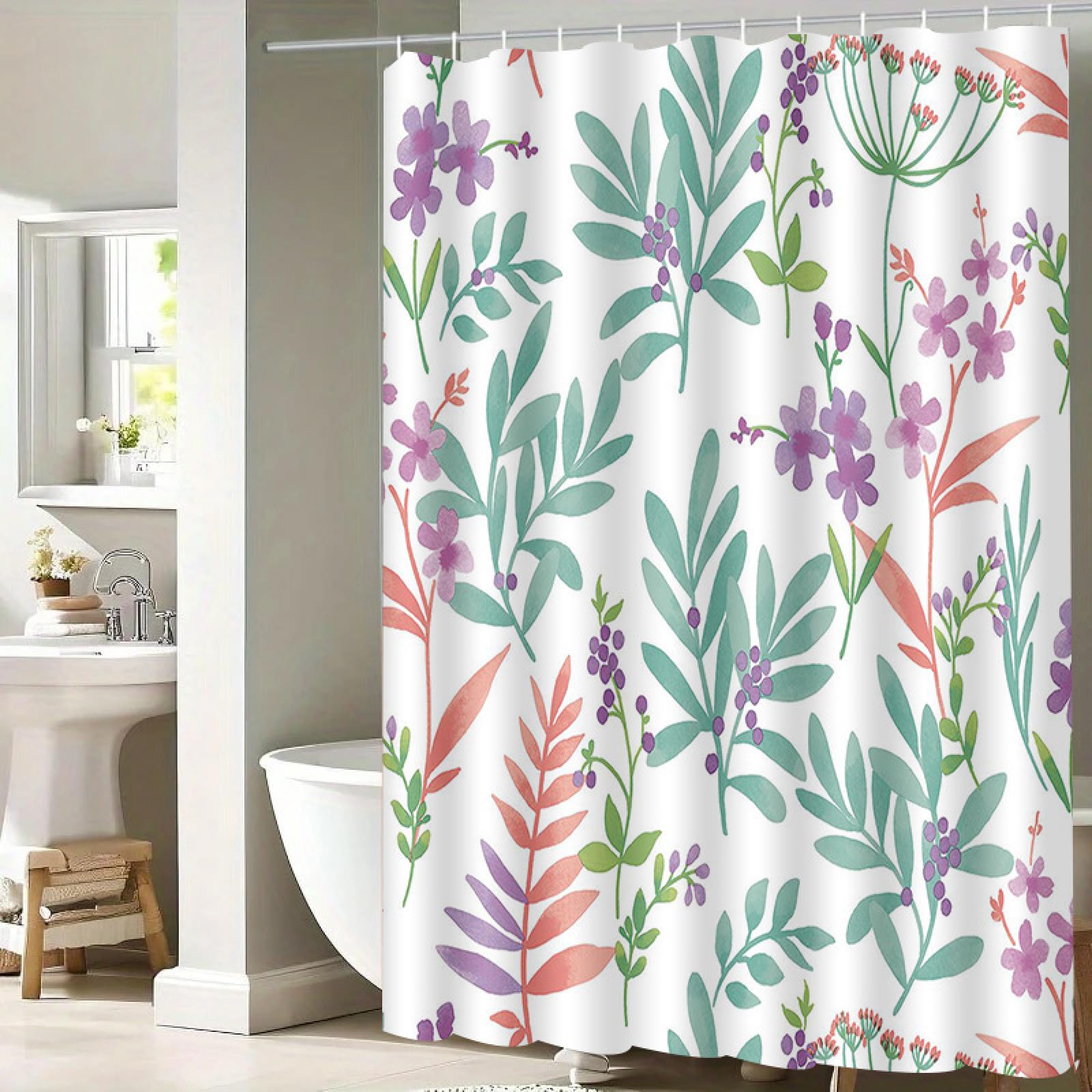 Rideau de douche tissu polyester imperméable 180x180cm avec 12 crochets en C