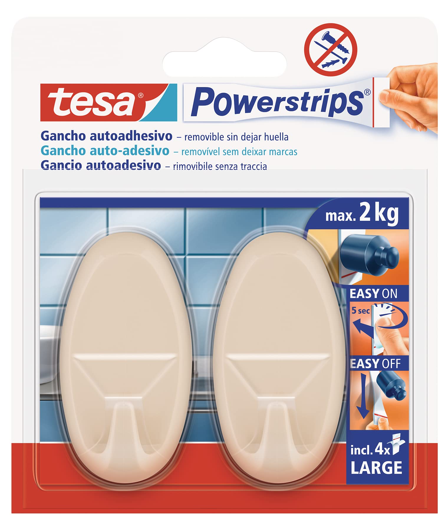 3M Klebehaken Oval, 3er Pack, Grau - Extra Starker Haftkleber Für Lackierte Flächen & Fliesen