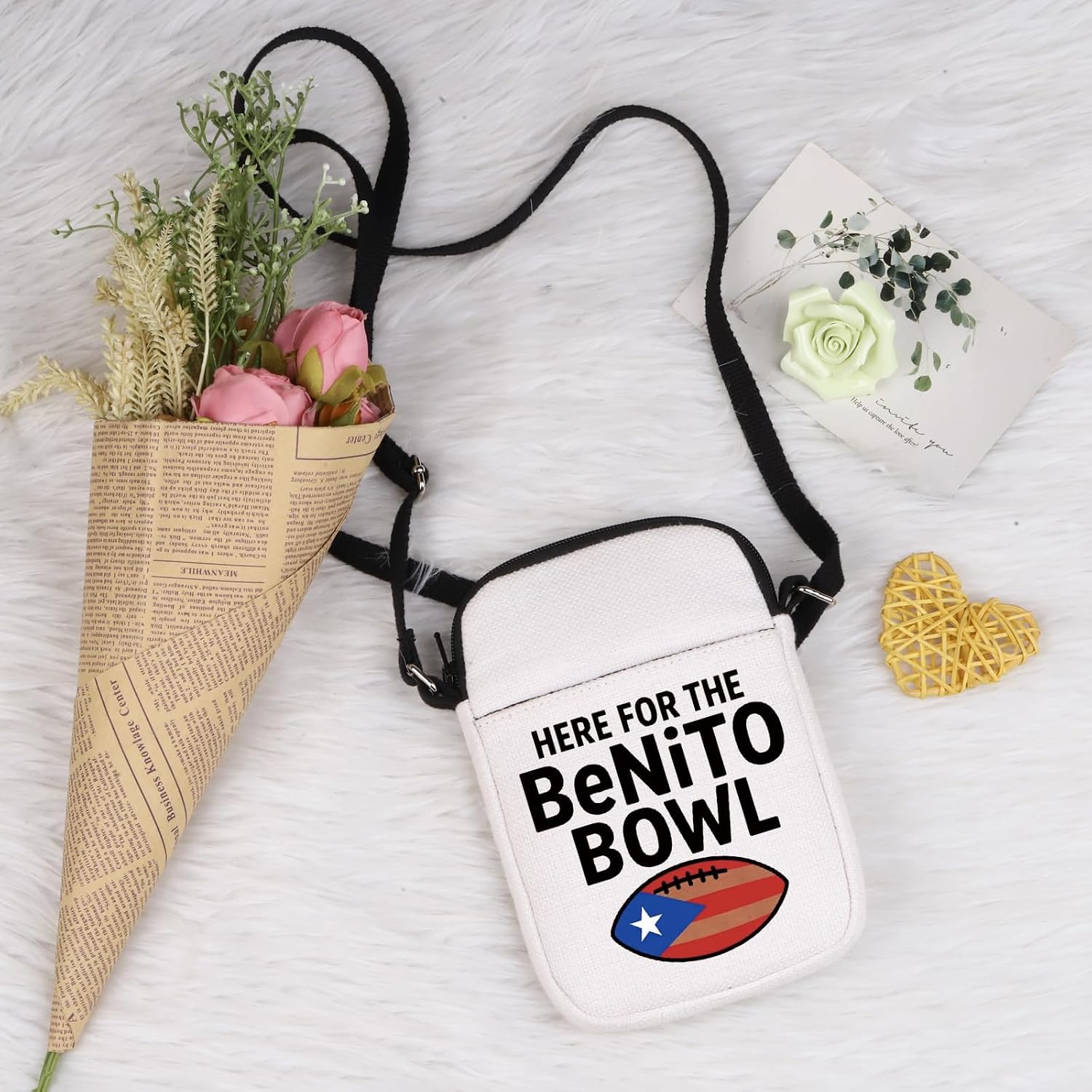 Here For The Benito Bowl Gift Puerto Rico Flag Baseball Football Fan Game Day Gift Football Party Crossbody Bag