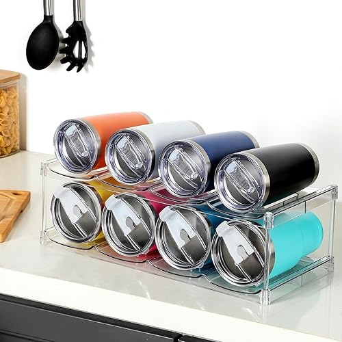 Vista 13 de LANDNEOO Soporte organizador apilable para botellas de agua, para la organización de vasos grandes de Stanley y otros, estante de plástico blanco