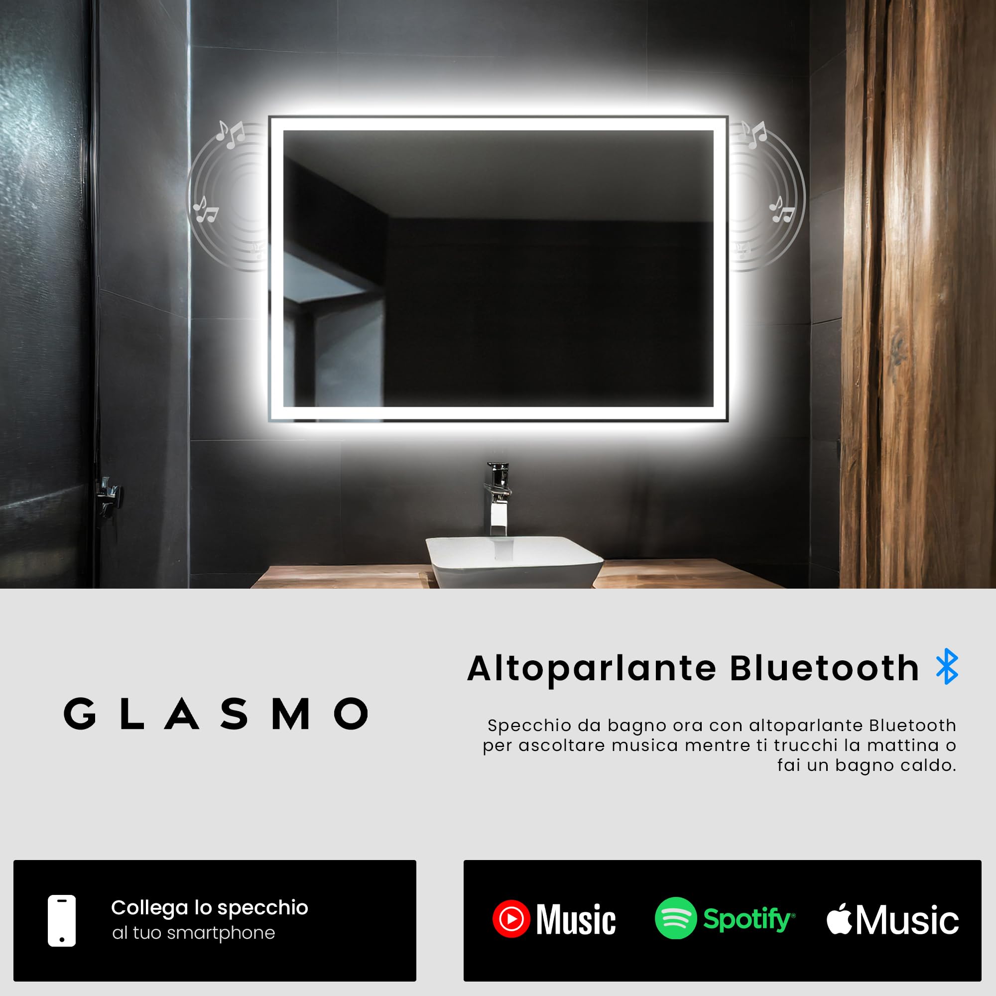FORAM Specchio da Bagno con LED Illuminazione, Specchio da parete a LED per il bagno 110x80 cm Aurora - su Misura - Personalizzabile - moderno specchi retroilluminato