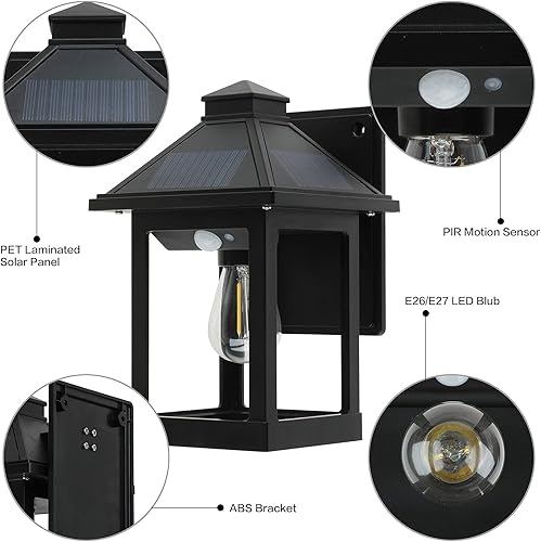 Miniatura 6 de Luces solares de pared con sensor de movimiento para exteriores, luz vintage de apliques de pared, luces de montaje en pared para 3 modos de