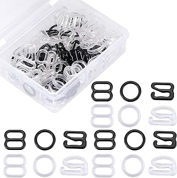 SelfTek 120 Pieces Bra Strap Clips Hook for Back, 8mm Bra Converting Racerback Adjuster Clips Lingerie Strap Slides and Rings for Swimsuit To-ps and Slip Dress with a Box