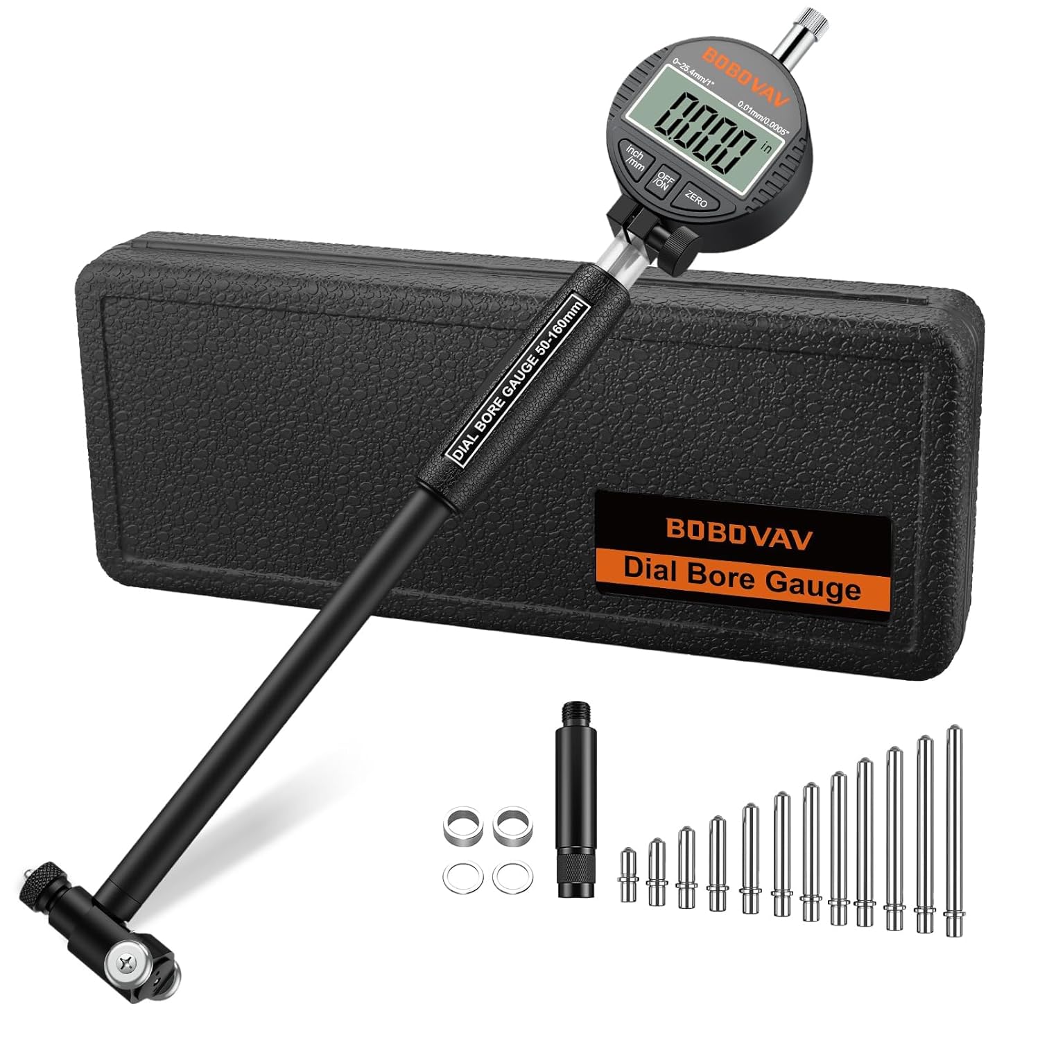 Digital Dial Bore Gauge Set, High Precision Measures 2-6 inch/0.0005" Includes Self-Centering Dial Bore Gauge with Carbide Anvils for Deep Engine Cylinder Measurement