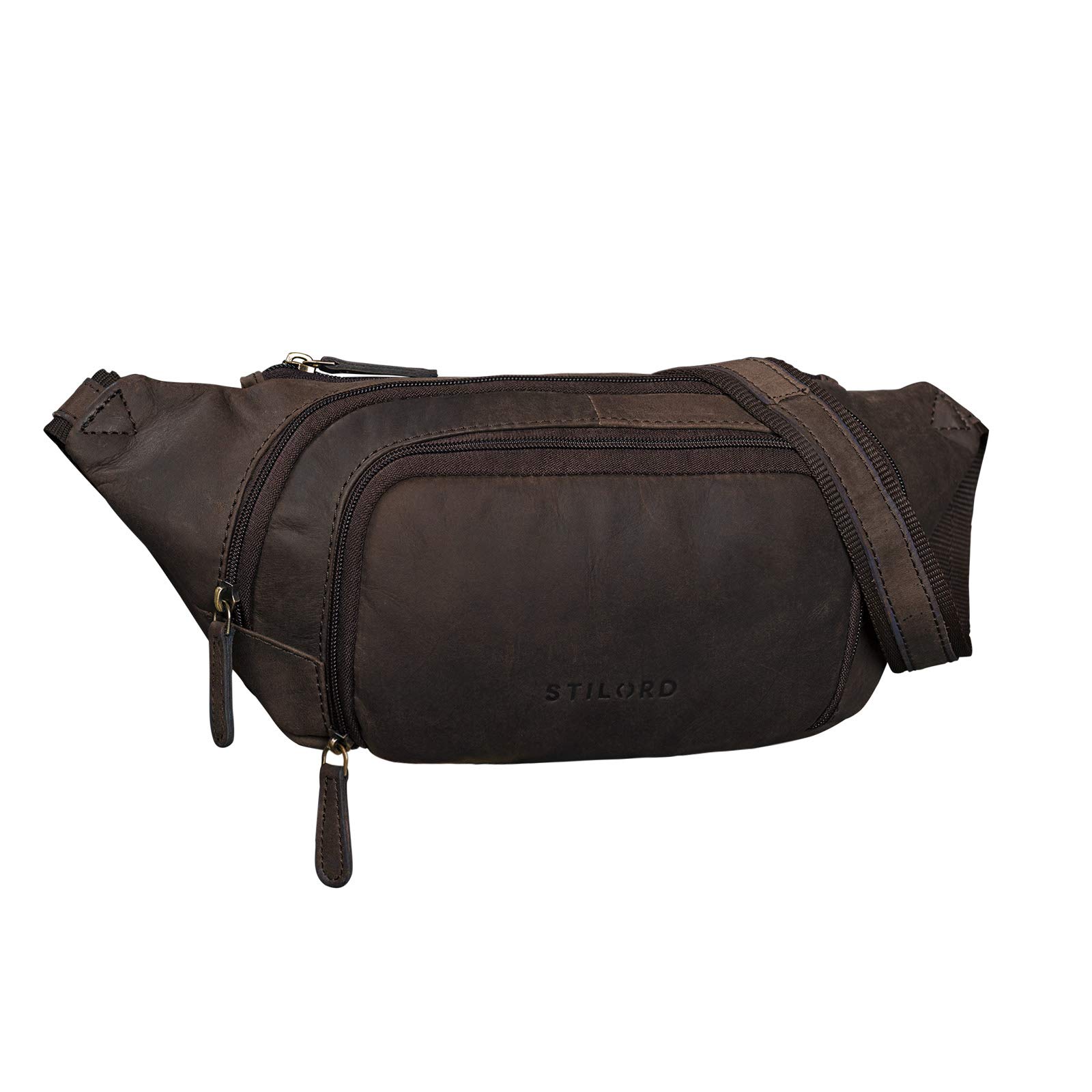 STILORD Luke Sac Banane Cuir Vintage Unisexe pour Homme Dame Sac de Ceinture pour Voyage Festival Sport Poche Ventrale en véritable Cuir de Buffle Couleur:Marron - foncé pâle