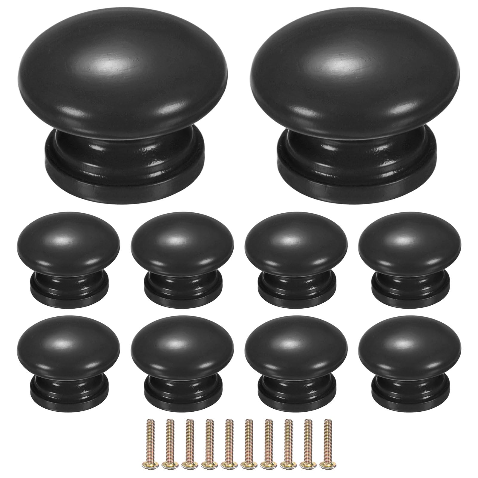 M METERXITY 10-Pack Kicthen Cabinet Knobs, 1-3/8 in(35mm) Solid Wood Round Drawer Pull Handle for Dresser/Office/Cupboard, Drawer Knob Hardware [Black] — image 1
