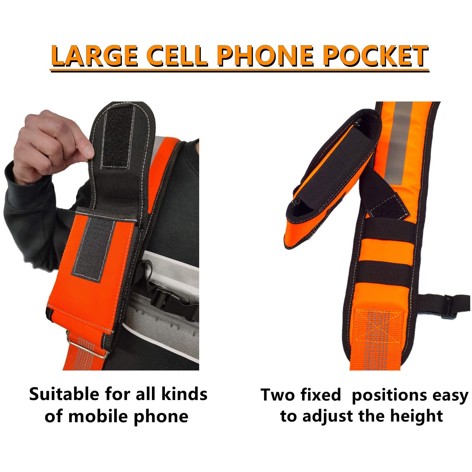 Dr.TOUGH Bretelles réfléchissantes de sécurité pour travaux de construction avec support de téléphone (orange), orange, taille unique