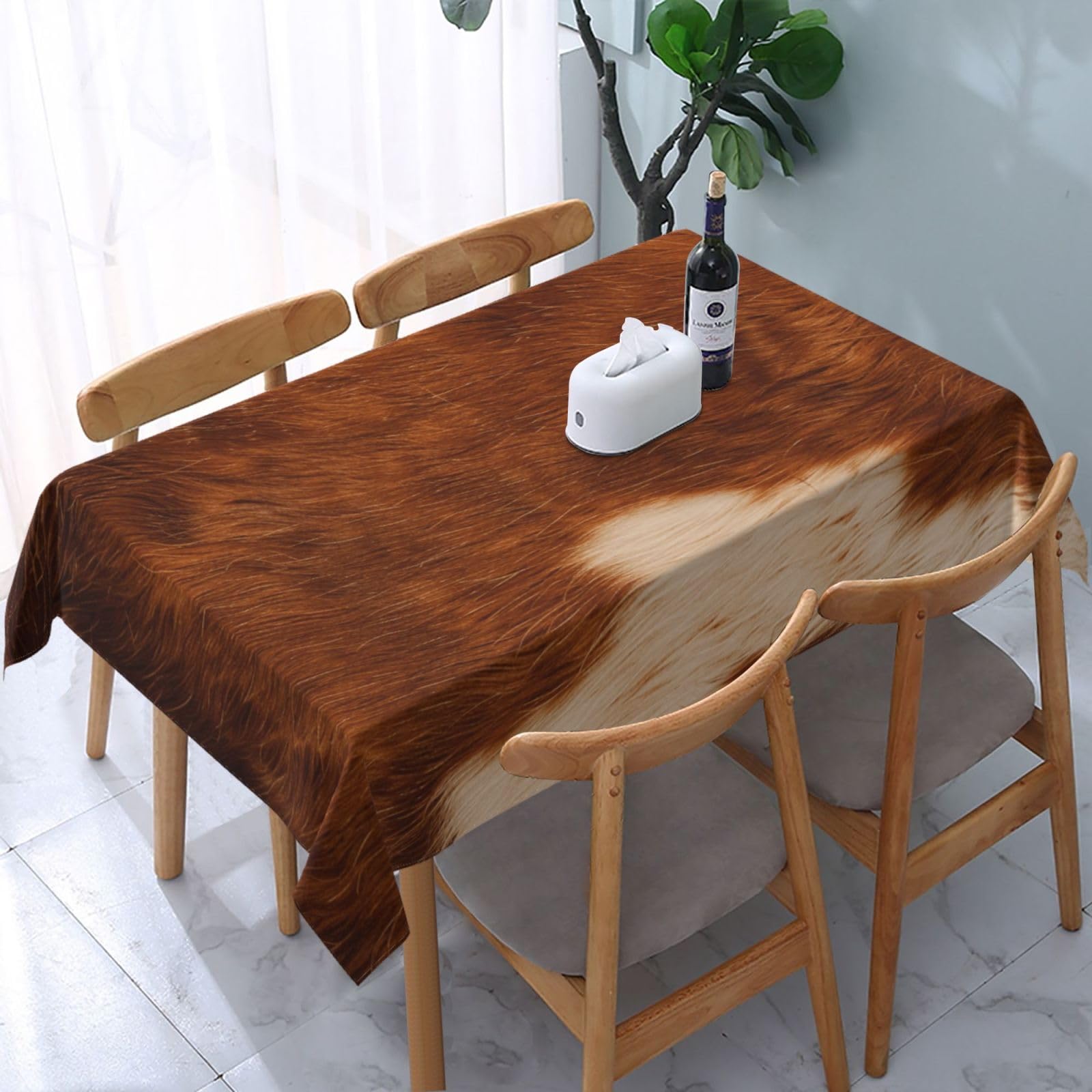 WPKJU red Brown Cowhide Printed Tablecloth Water Resistant Table Cover Washable Rectangle Table Cloth for Tables 54x72 in