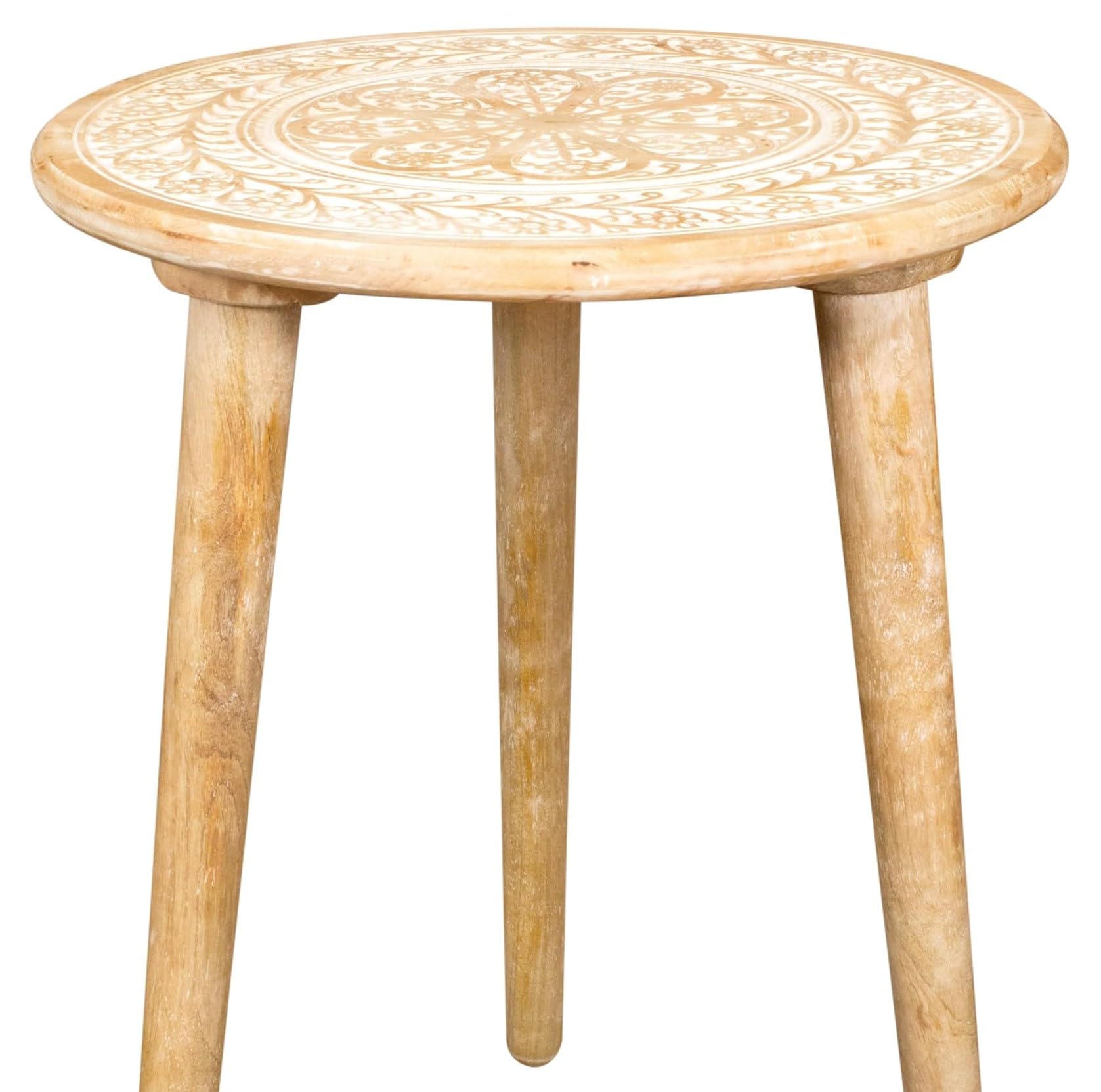 End Tables for Living Room with 3 Legs– SideTables for Small Spaces, Accent Nightstand with Hand-Carved Top &amp; Solid Wood Tables for Living Room, Bedroom, Office – 18x22 White Wash