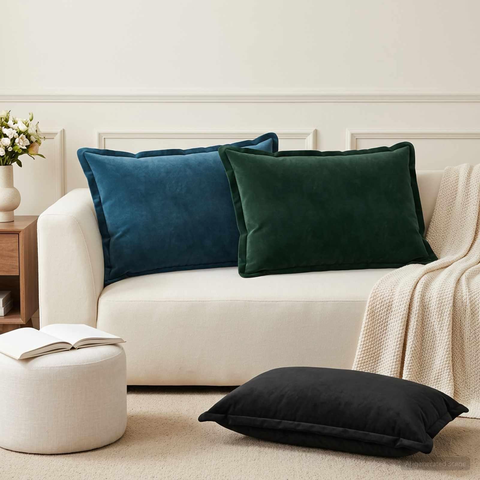 Gecheer Kissenbezug, Samt mit Reißverschluss abnehmbar waschbar, 6 Stück 50x70 cm Dunkelgrün for Wohnzimmer Schlafzimmer Deko