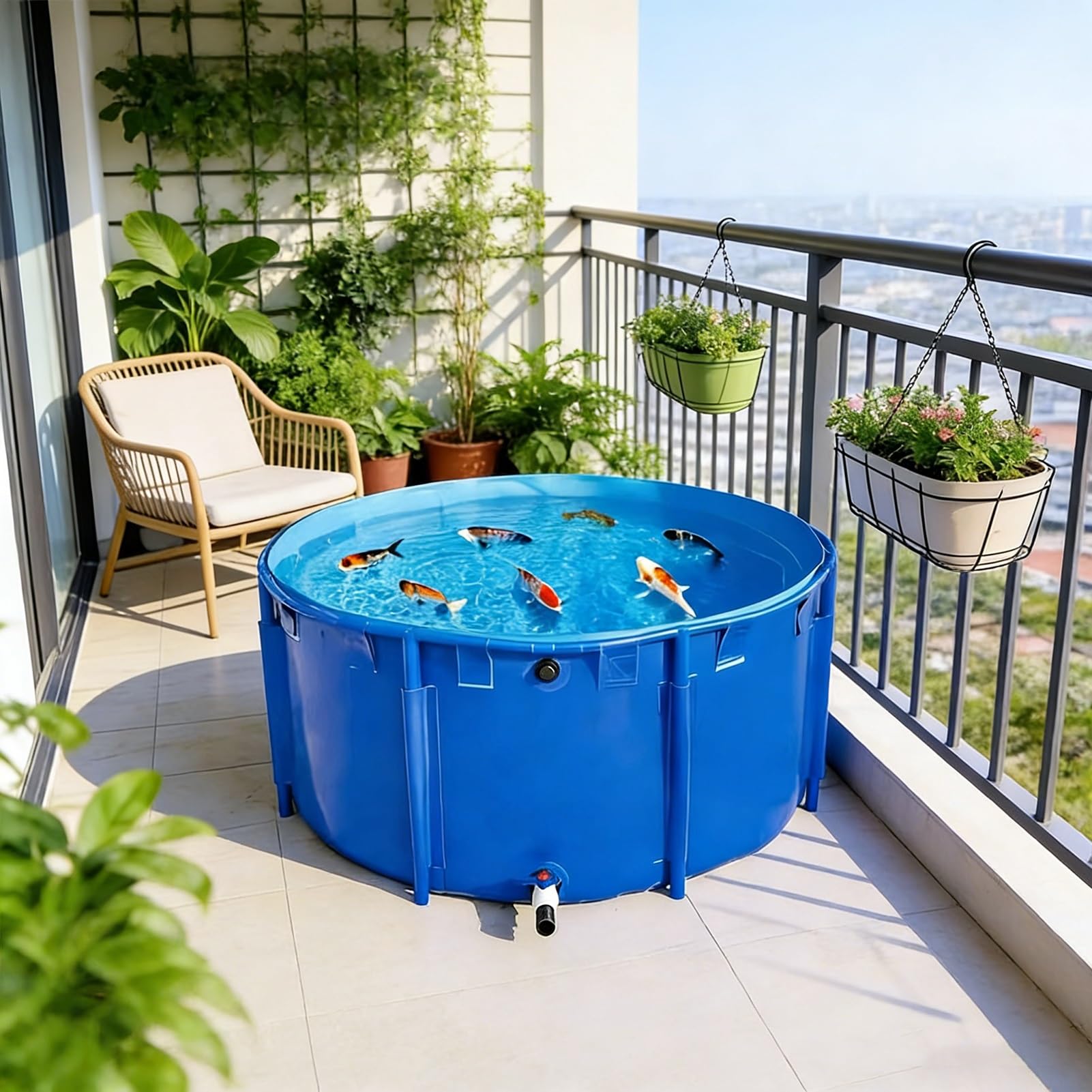 KoiPond rialzato, 3 x 0,8 m, rotondo, facile da installare; perfetto per giardino, patio, irrigazione agricola o stagno da bagno.