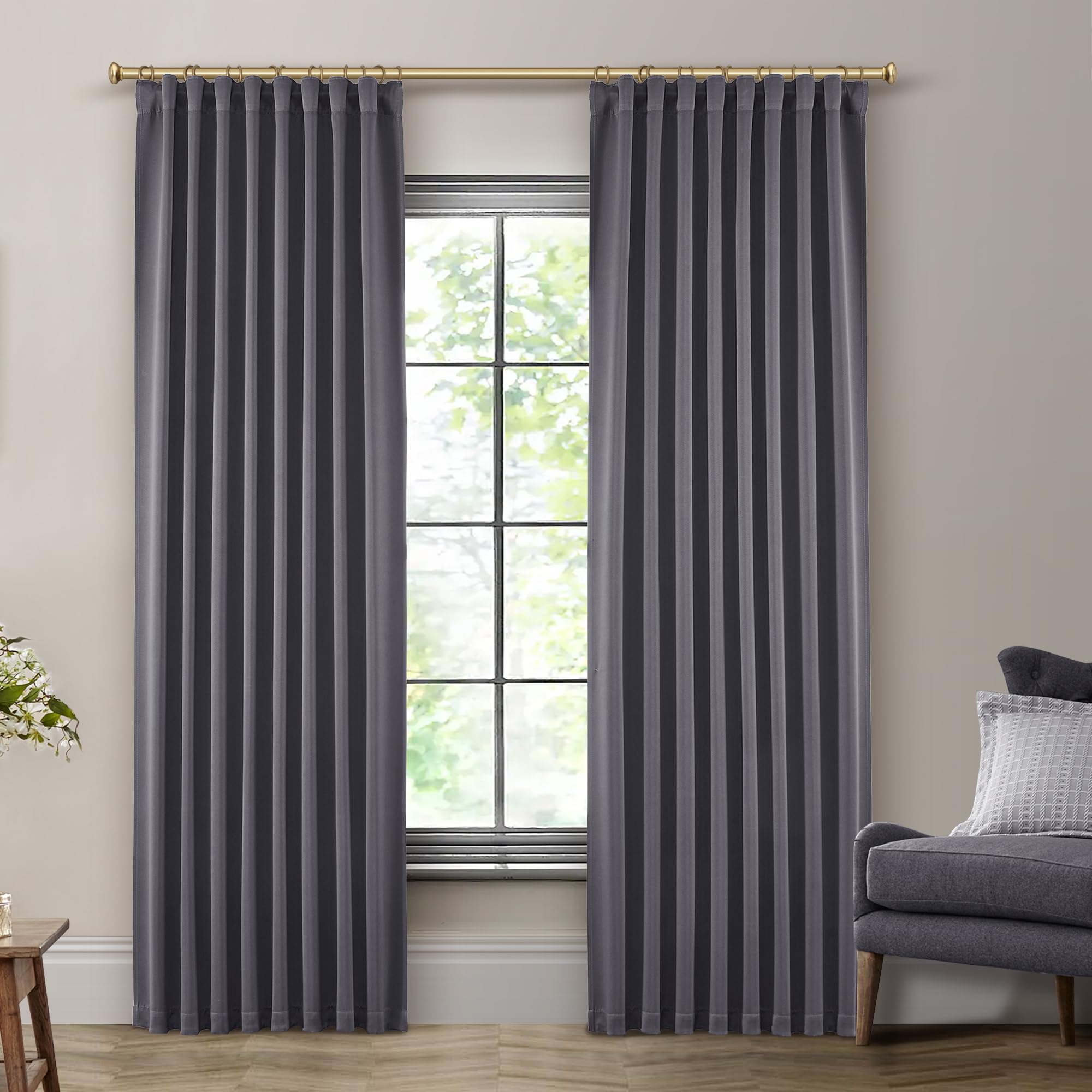 SHINELAND Dark Gray Blackout Living Room Curtains 84 Inches Long,Grey Blackout Curtains 84 Inch Length 2 Panels Set,Back Tab/Ceiling Track for Curtains Bedroom