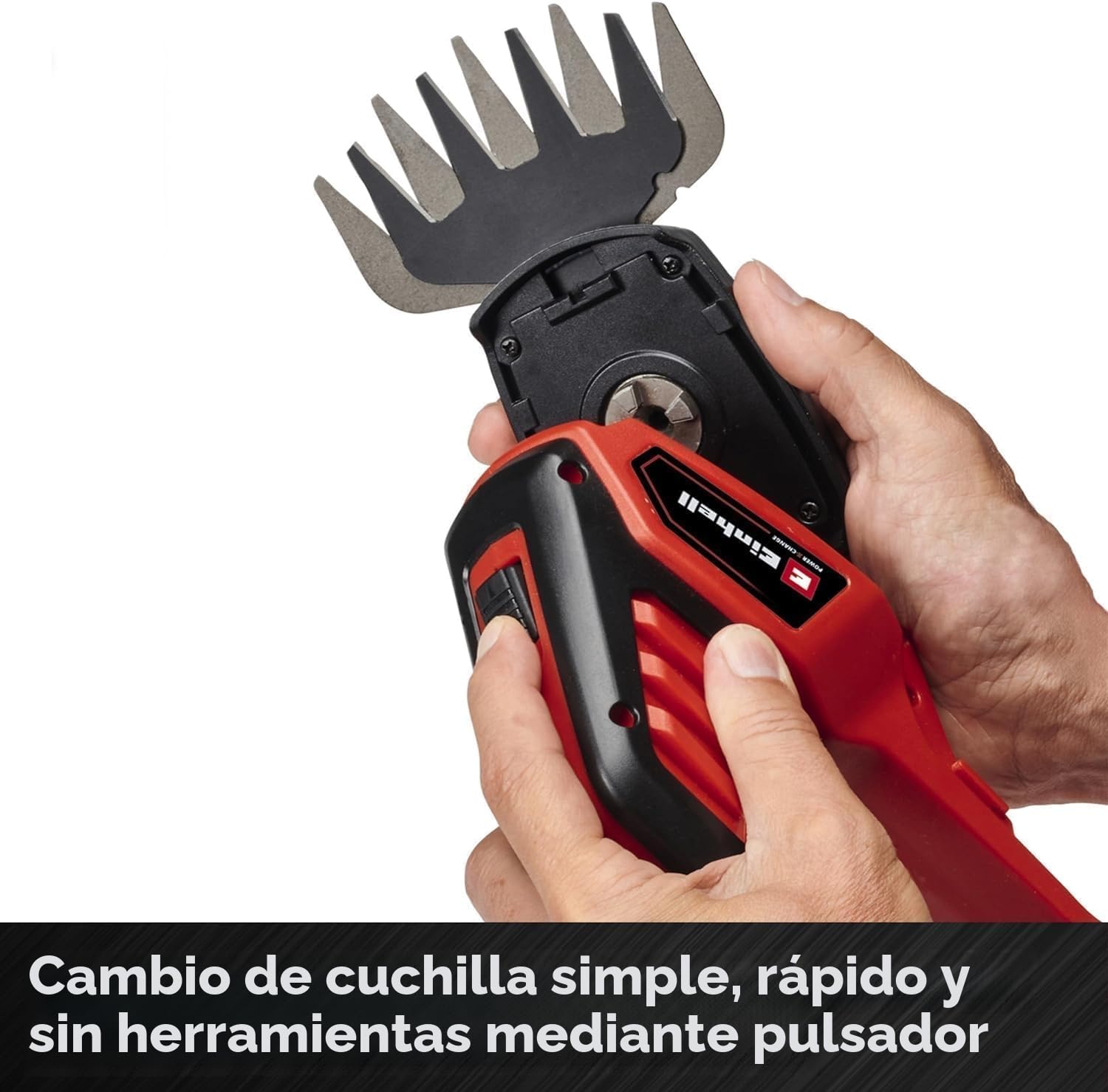 Einhell Tijeras para césped y arbustos GE-CG 18/100 Li-Solo Power X-Change (ion de litio, 18 V, 10 cm de ancho de corte, 20 cm de longitud de corte, cambio de cuchilla sin herramientas)
