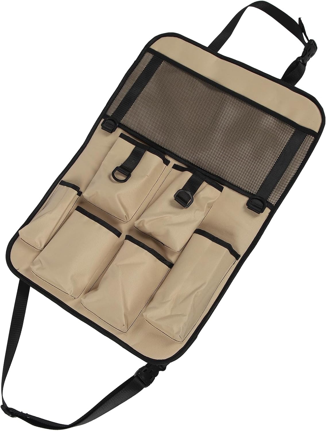 Backseat Car Organizer Car Storage Mat Multiple Pockets Large Capacity Easy Hanging Car Accessory for Car Truck Travel (Khaki)