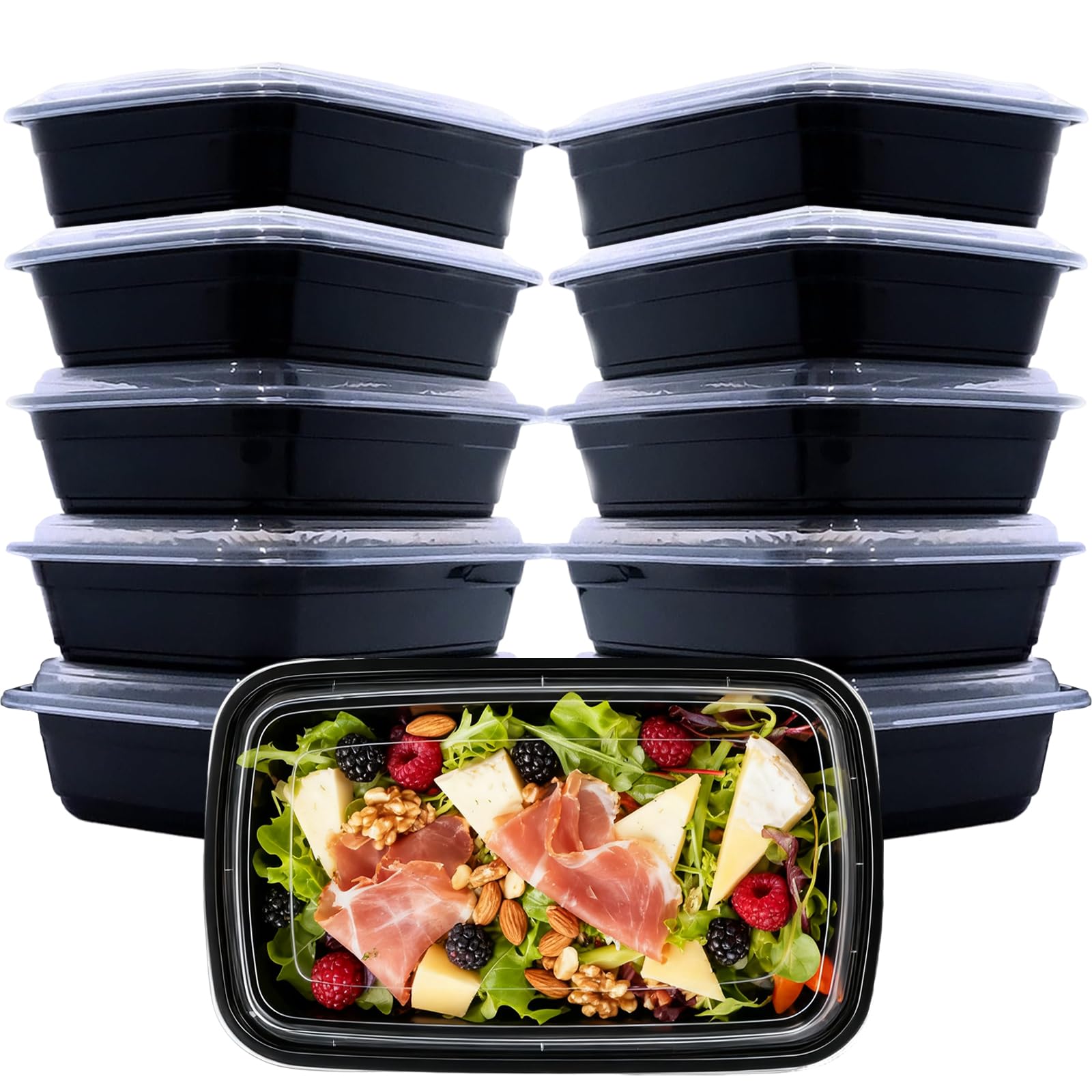 Hao Zhu meal prep containers, 10 Pack 28oz Black 1-Compartment