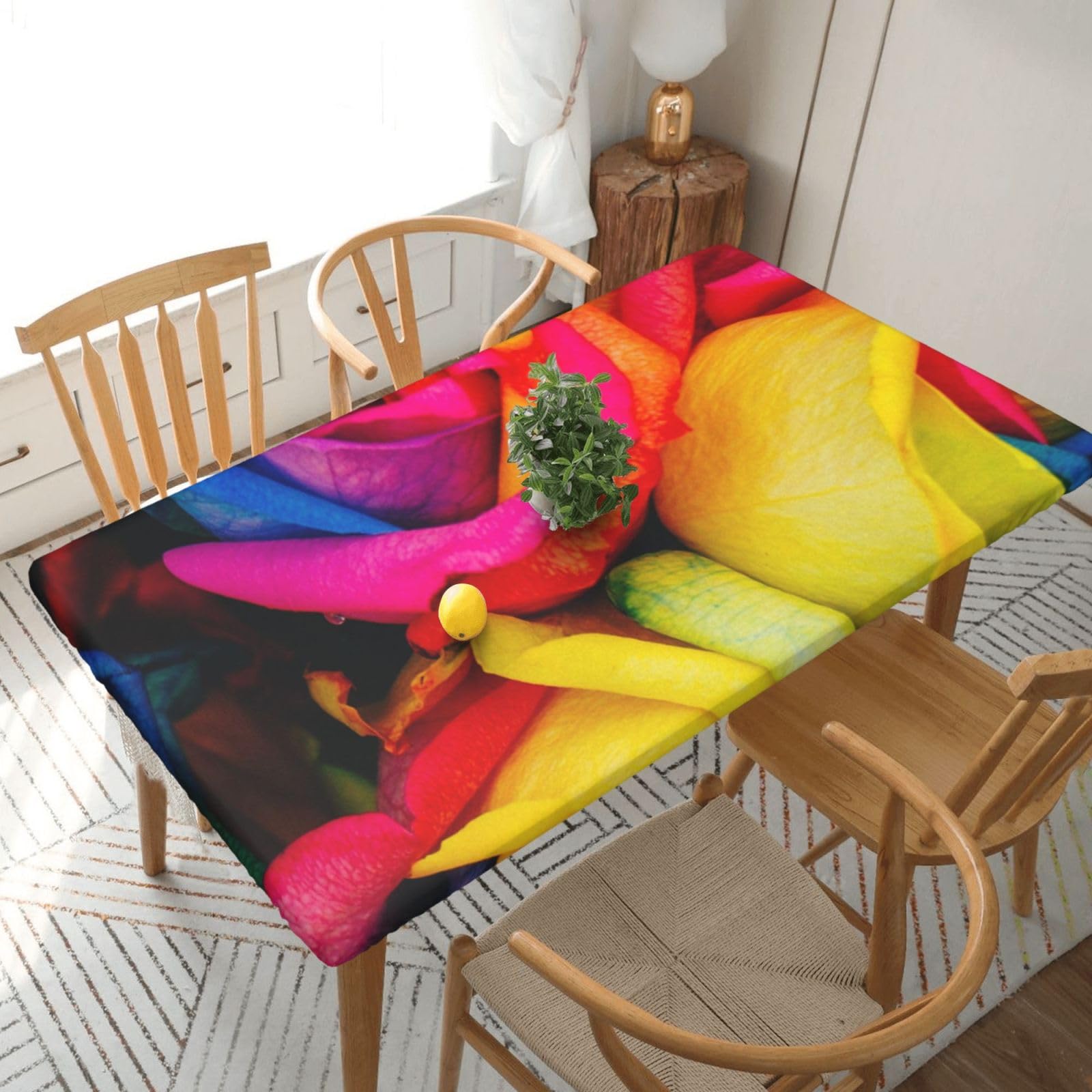 BNVSADC Rainbow Rose Printed 5FT Tablecloth Polyester Kitchen Water Resistant Table Cloth Dining Table Decoration Table Covers, 152x76 CM