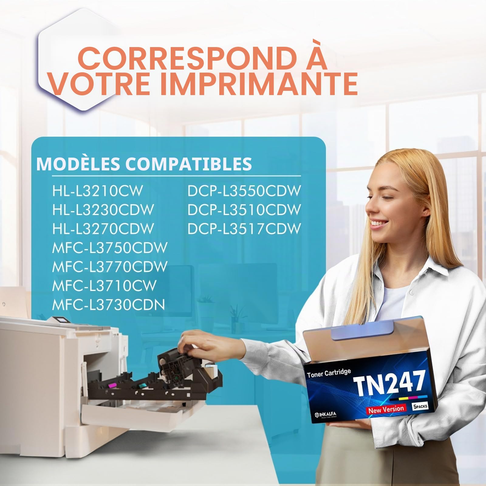 TN247 DCP-L3550CDW TN-243CMYK Toner 4-Pack Compatible pour Brother MFC-L3750CDW TN243 TN243CMYK Multipack HL-L3210CW MFC-L3770CDW HL-L3230CDW MFC-L3710CW DCP-L3510CDW TN-243 Noir Cyan Magenta Jaune