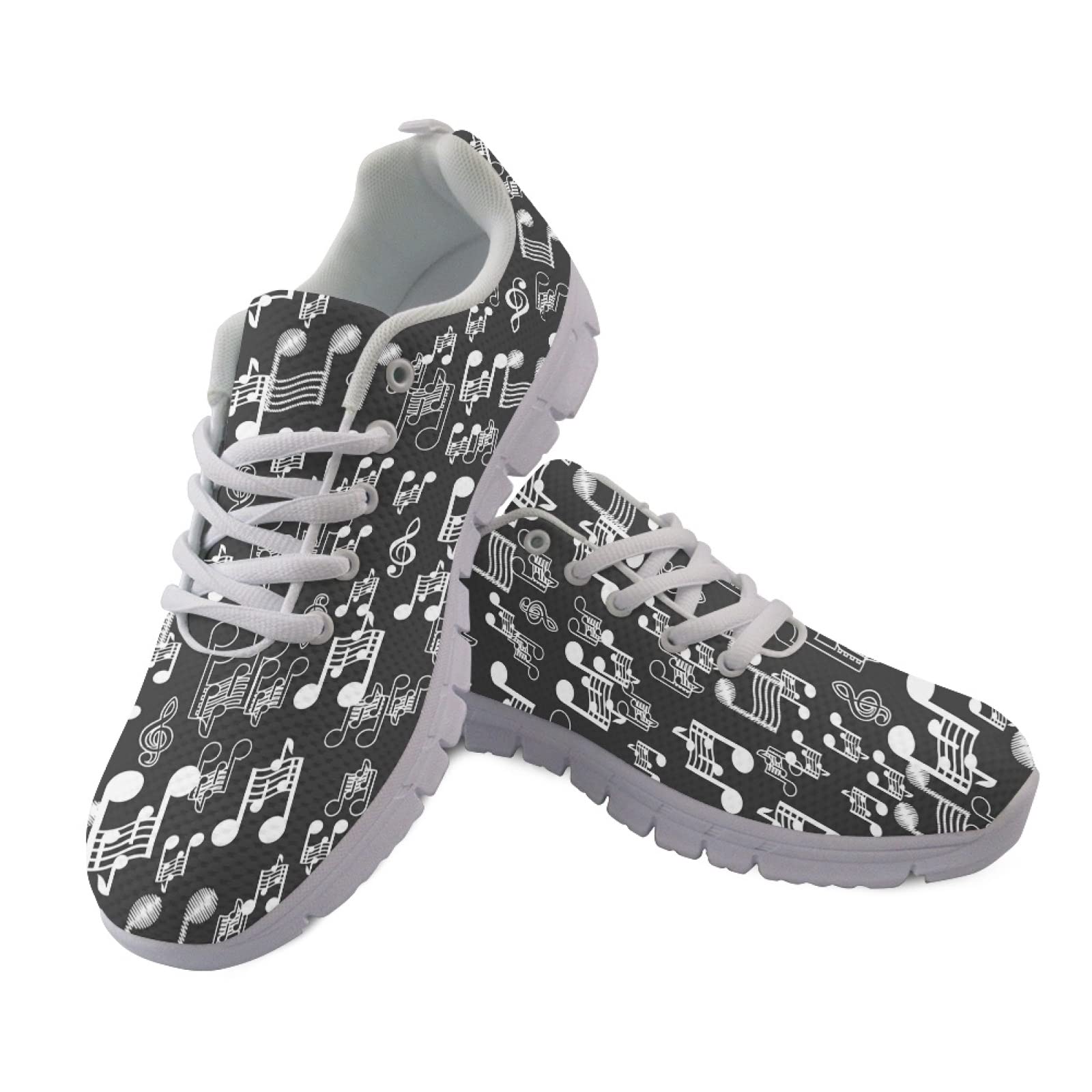 Scarpe da passeggio da donna, leggere, teschi, strisce etniche, mimetiche e comfort per la corsa, Note musicali., 43.5 EU