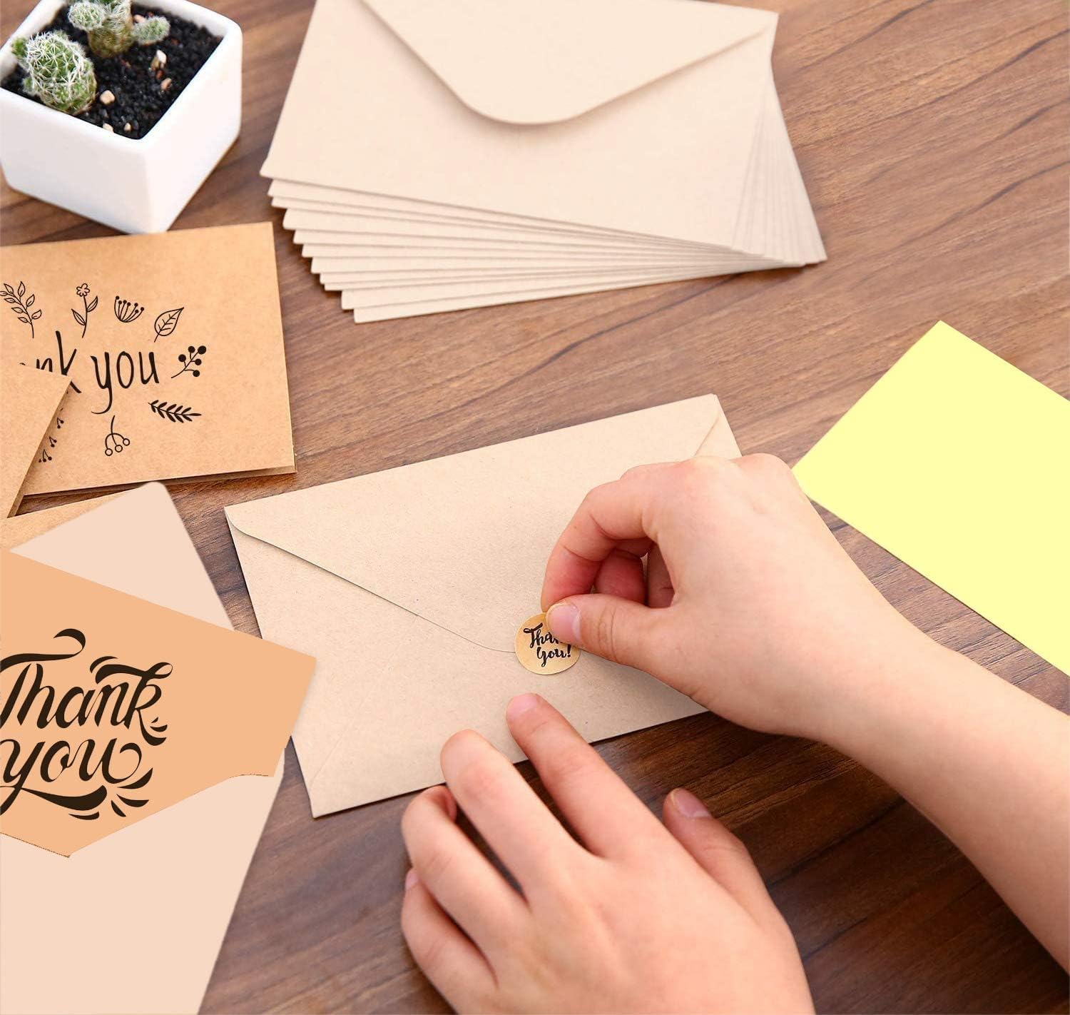 PALAAKK Thank You Kraft Cards, Blank Note Cards for Kids Multipack Greetings with Cream Paper Envelopes and Stickers - Image 3