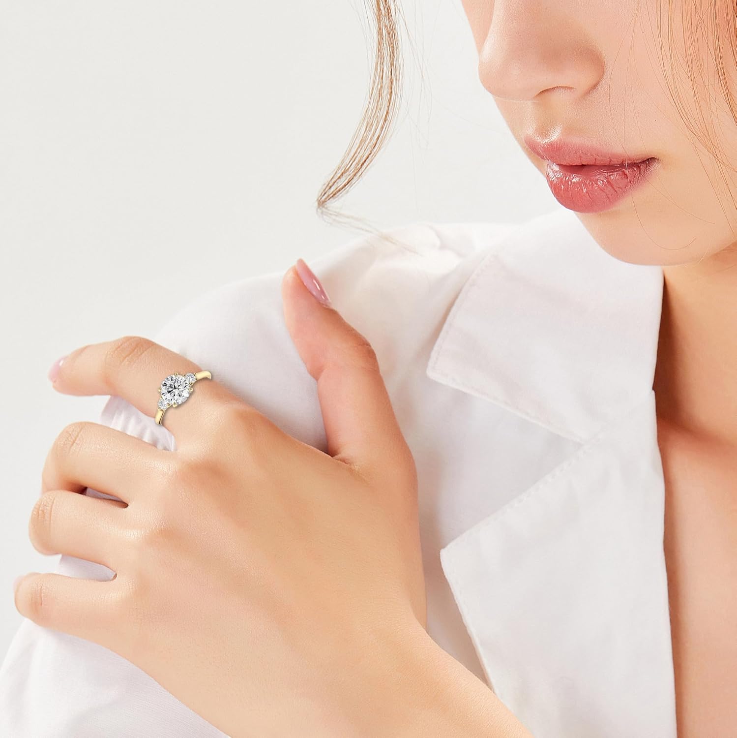 Round-Cut Moissanite Engagement Ring for Women, 10K 14K 18K Solid Gold Brilliant 1-3 Carat CT Moissanite/Lab Created Diamond Wedding Rings Set Solitaire Ring Anniversary Christmas Jewelry Gift