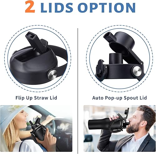 Miniatura 4 de Botella de agua aislada de 32 onzas Se adapta al portavasos del automóvil, frío 48 horas caliente 24 horas, botellas de agua de acero inoxidable a