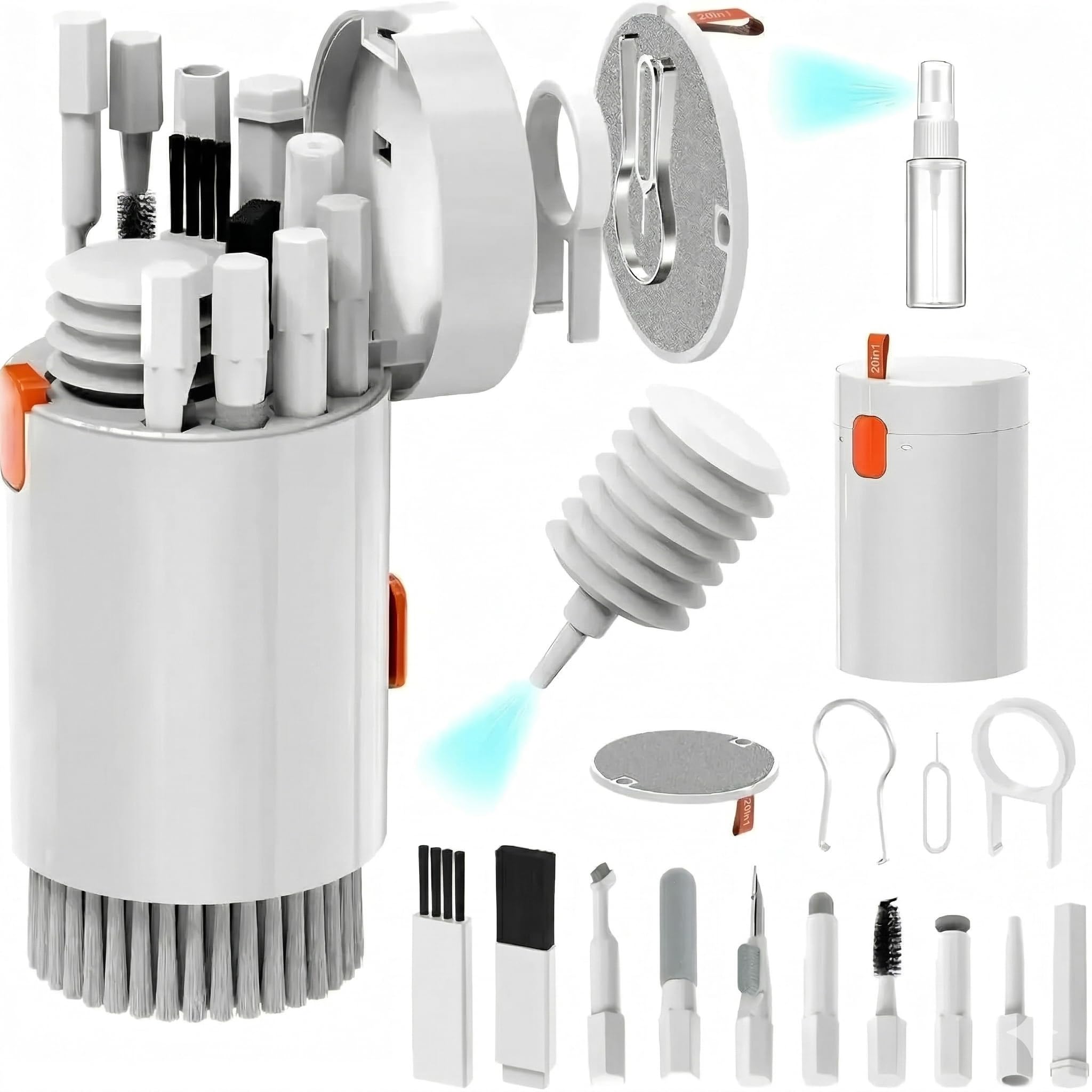 Kit de limpieza electrónica 20 en 1, kit de limpieza profesional de teclado con cepillo retráctil, bolígrafo de limpieza de auriculares y limpiador de pantalla para AirPod, MacBook, iPhone