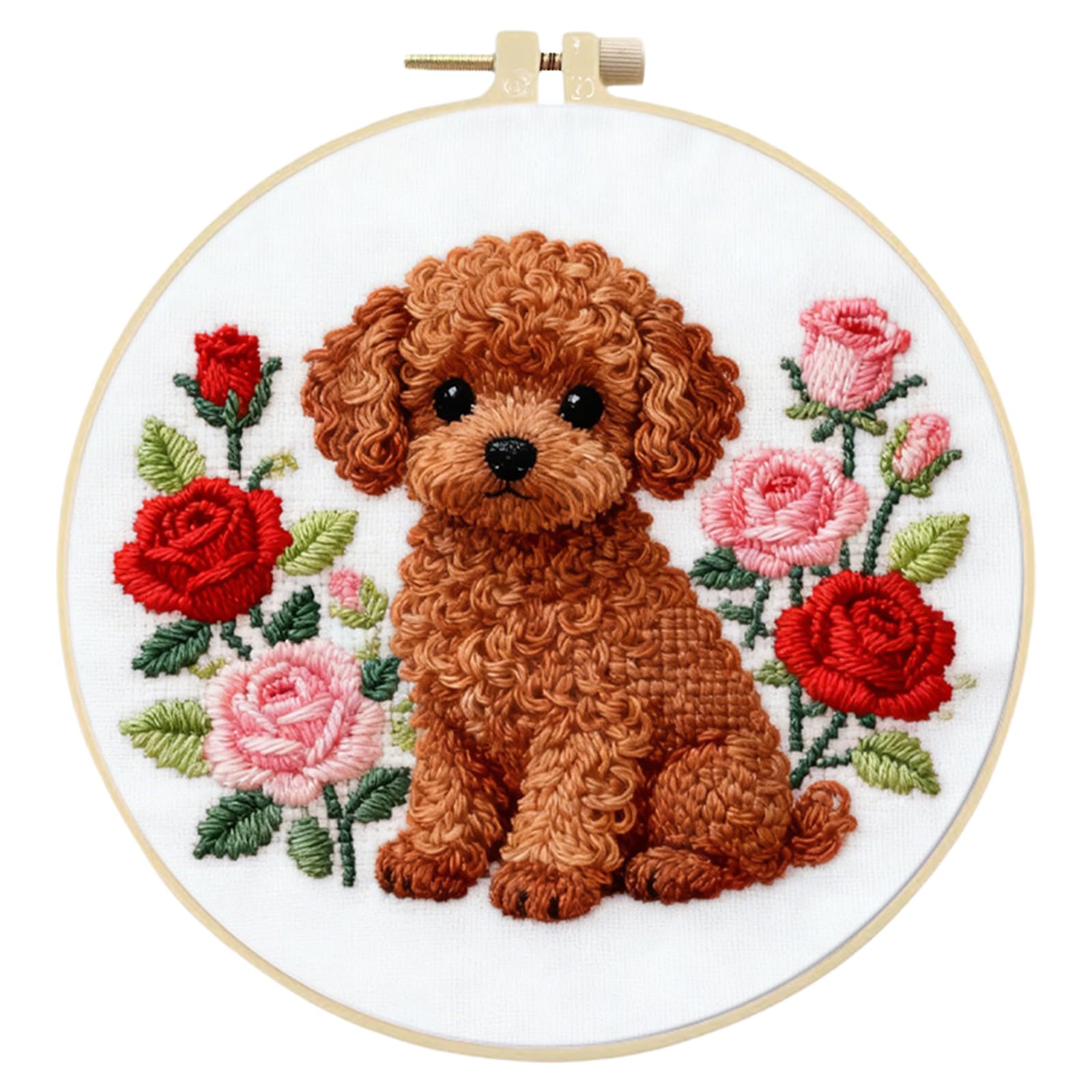 Poetrydraw Teddy Rose Full 11Ct Diy Stamped Cross Stitch Kits 24X24cm Embroidery Needlepoint Starter Kits With Hoop Cross Stitch Art And Crafts Kits For Beginners Adults Home Decor (Teddy Rose)