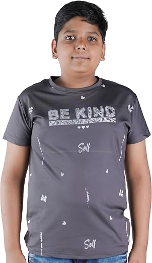 CocoBelle NYC Boys Polo Neck Printed T-Shirt Cotton Shorts Sleeve Round Neck (9-10 Years) Grey