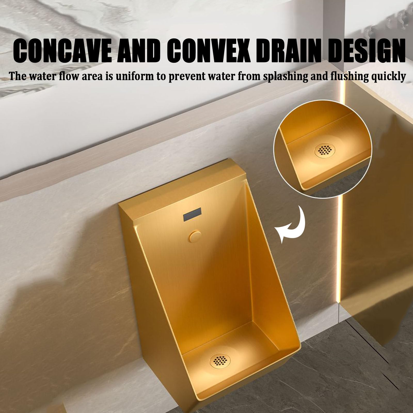 Orinal con sensor de pared de acero inoxidable 304, sistema de descarga automática sin contacto para uso comercial en bares, hoteles, garajes y baños públicos