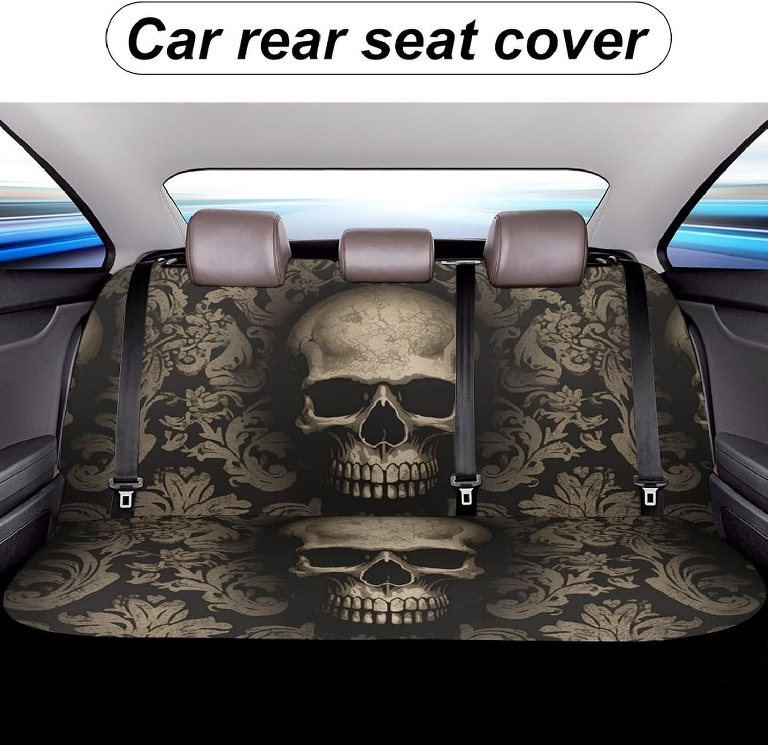 Gothic Wallpaper Skull Car Back Seat Covers Soft Waterproof Cars Rear Bench Cushion Covers Dust and Scratch Proof Auto Backrest Protector Cover Universal Fit Most Trucks SUV Van