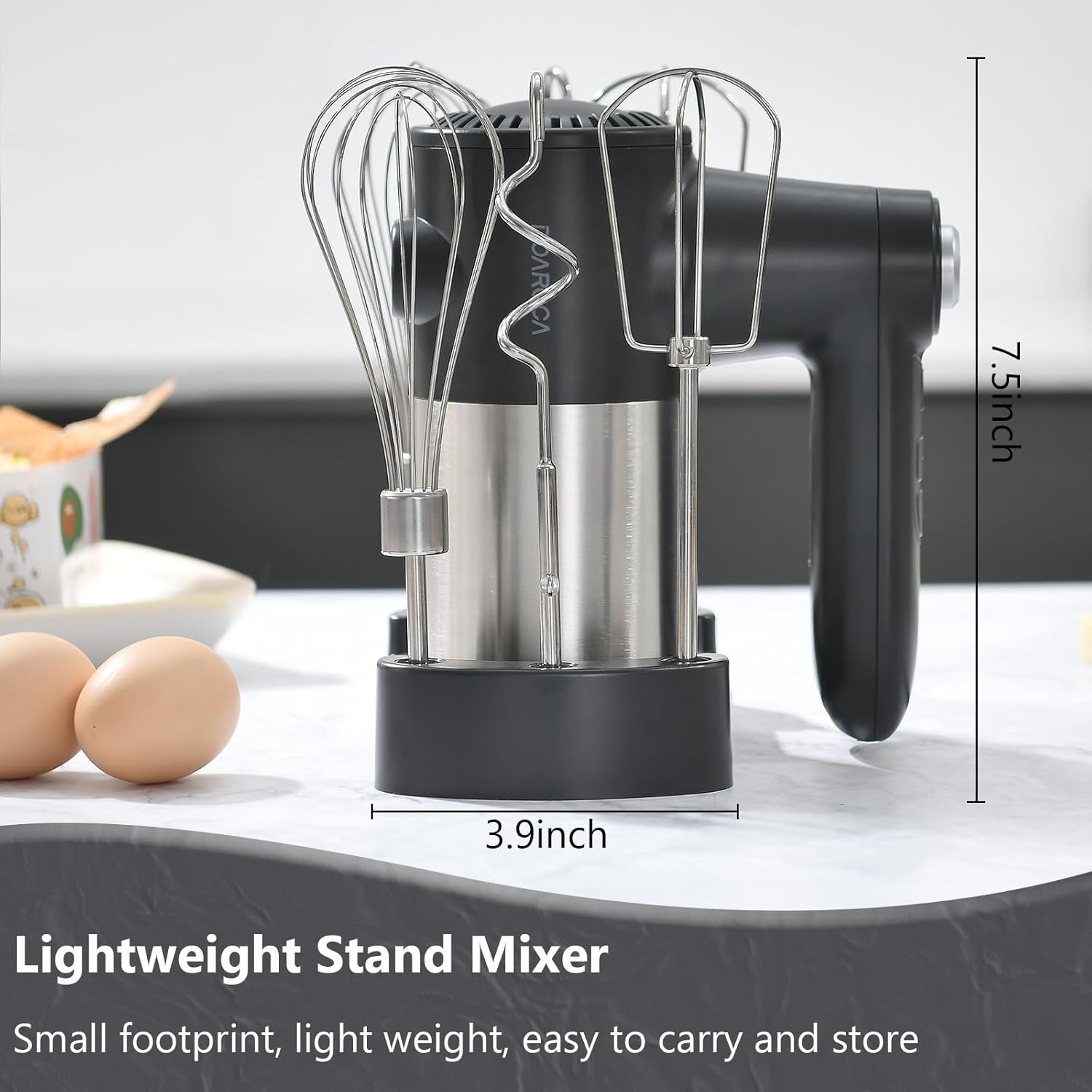 7-Speed Cordless Hand Mixer - Digital Display Rechargeable Electric Mixer Handheld with 6 Stainless Steel Accessories,Whisks Beaters Dough Hooks（Black）