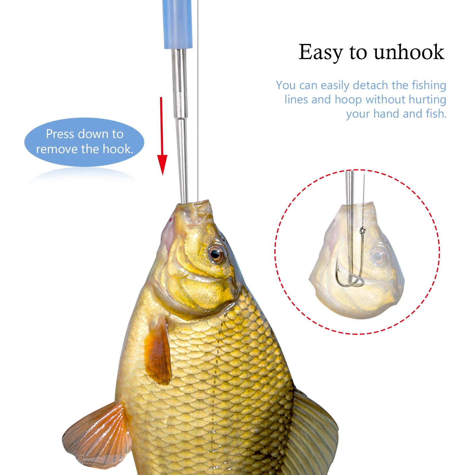 Medsuo 2 piezas de acero inoxidable para desenganchar, desenganchar, herramientas de extracción de anzuelos de pesca, suministros de pesca para pesca en lago, río, pesca en el mar