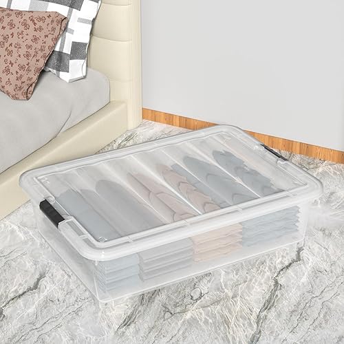 Miniatura 6 de 3 paquetes de contenedores de almacenamiento de 50 litros debajo de la cama con ruedas, plástico transparente debajo de la cama organizadores con