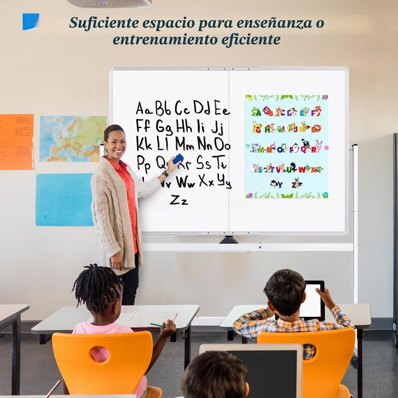 maxtek Pizarra Blanca con Ruedas 120 x 90 cm, Pizarra Magnética Grande de Doble Cara con Marco de Aluminio, con Marcadores, Imanes y Borrador de Pizarra, Pizarra Móvil para Escuela en Casa, Oficina