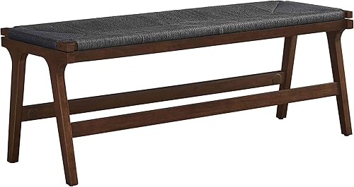 Ball & Cast Banco tejido de cuerda de papel para entrada, dormitorio, asiento de banco con marco de madera, 48 pulgadas, color negro