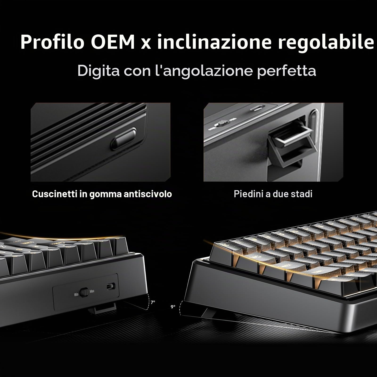 Dierya DK68E Tastiera Gaming, 60% Tastiera Meccanica Gasket con Manopola,Hot-Swap RGB, Compatta 66 Tasti Anti-Ghosting, Layout QWERTY-US (Nero, Interruttori Lineari Creamy)