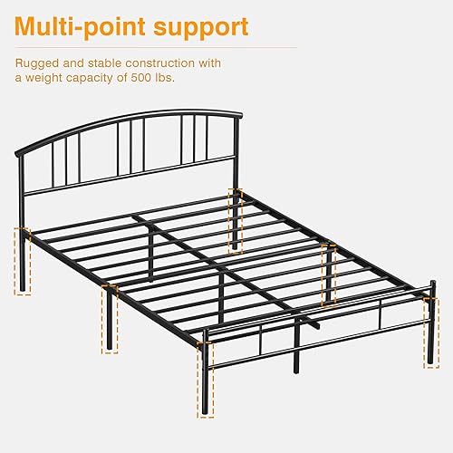 Miniatura 8 de VECELO Base de cama matrimonial con cabecera y estribo base de colchón de plataforma metálica de 14 pulgadas listones de acero de alta calidad no
