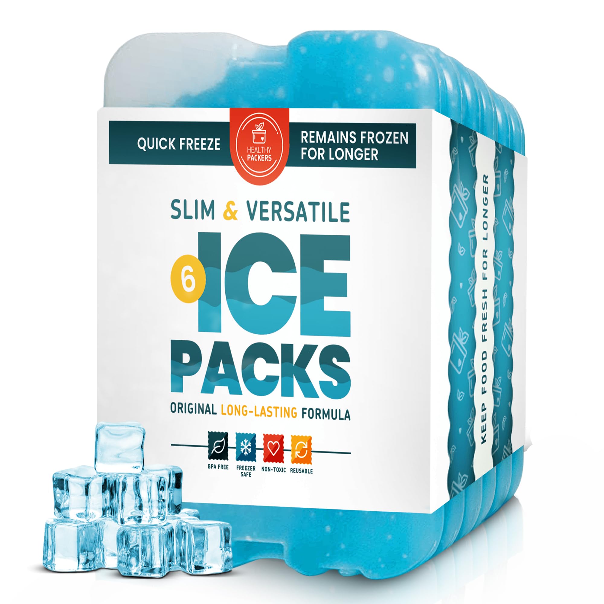 Healthy Packers Ice Packs for Lunch Boxes & Coolers - Freezer Packs - Original Cool Pack | Cooler Accessories for Beach, Camping & Fishing | Slim & Long-Lasting Reusable Ice Pack for Cooler