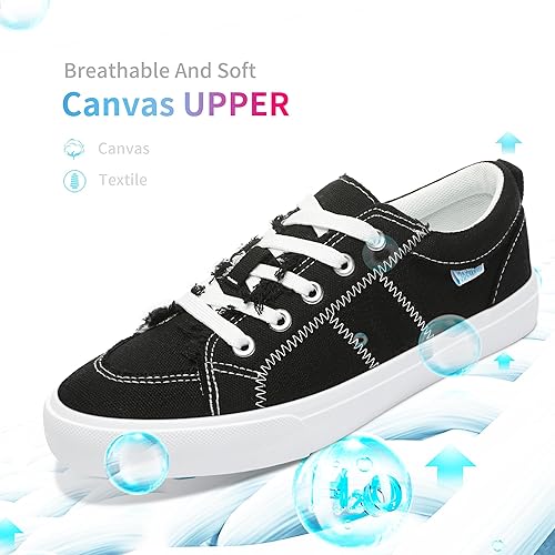 Miniatura 3 de Obtaom Zapatillas de moda blancas para mujer, lindas zapatillas de lona con cordones, parte superior baja, lona lavada, planas para dama