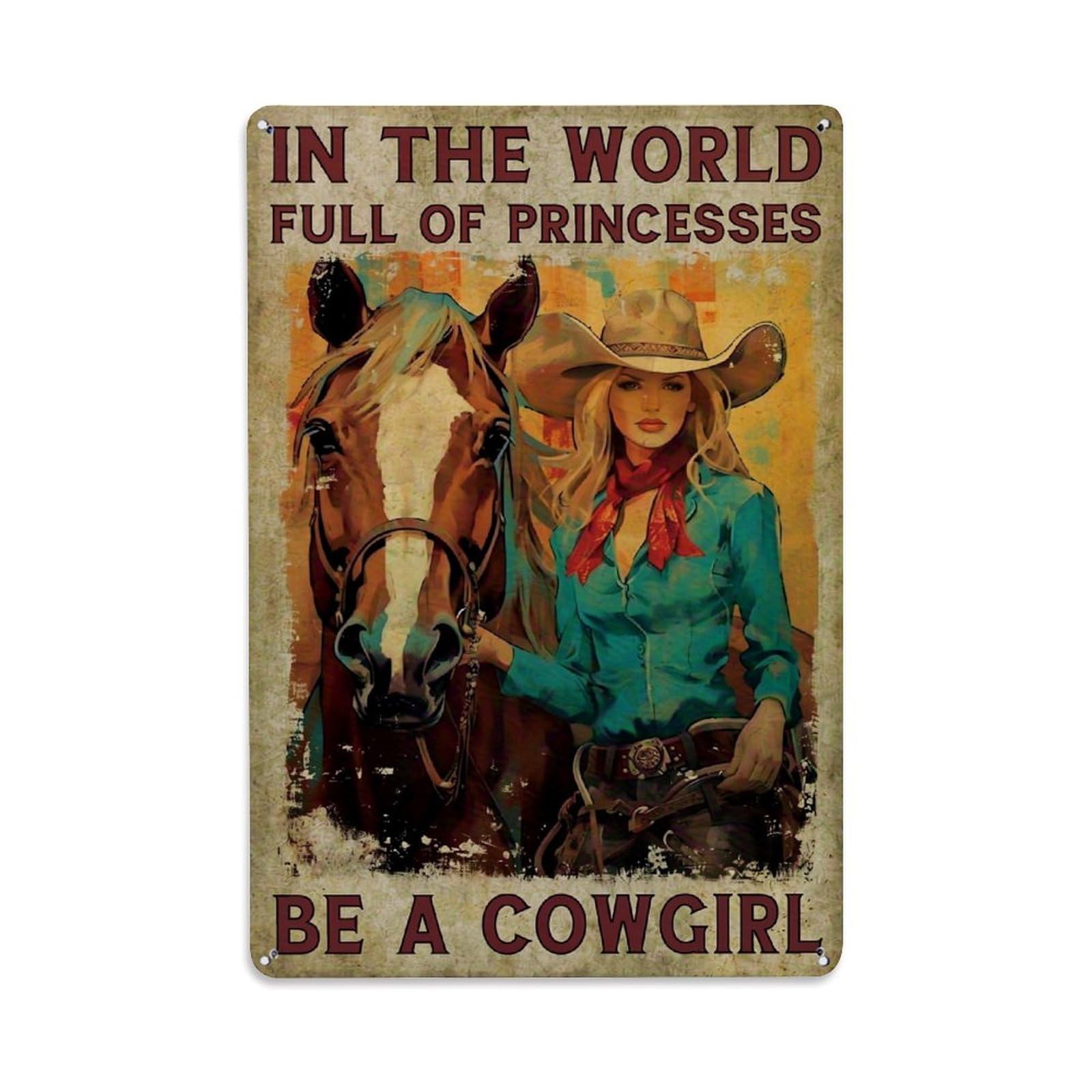 Cowgirl With Horse Vintage Poster Retro Metal Tin Sign, Vintage Metal Poster for home, Gaming Room, Studio Workshop,Bar,Garage Wall Art Decor 8x12 Inch